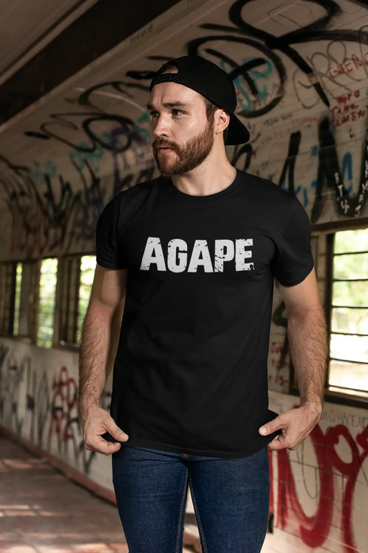 Agape Herren Kurzarm-T-Shirt mit Rundhalsausschnitt, 5 Buchstaben Schwarz, Wort 00006