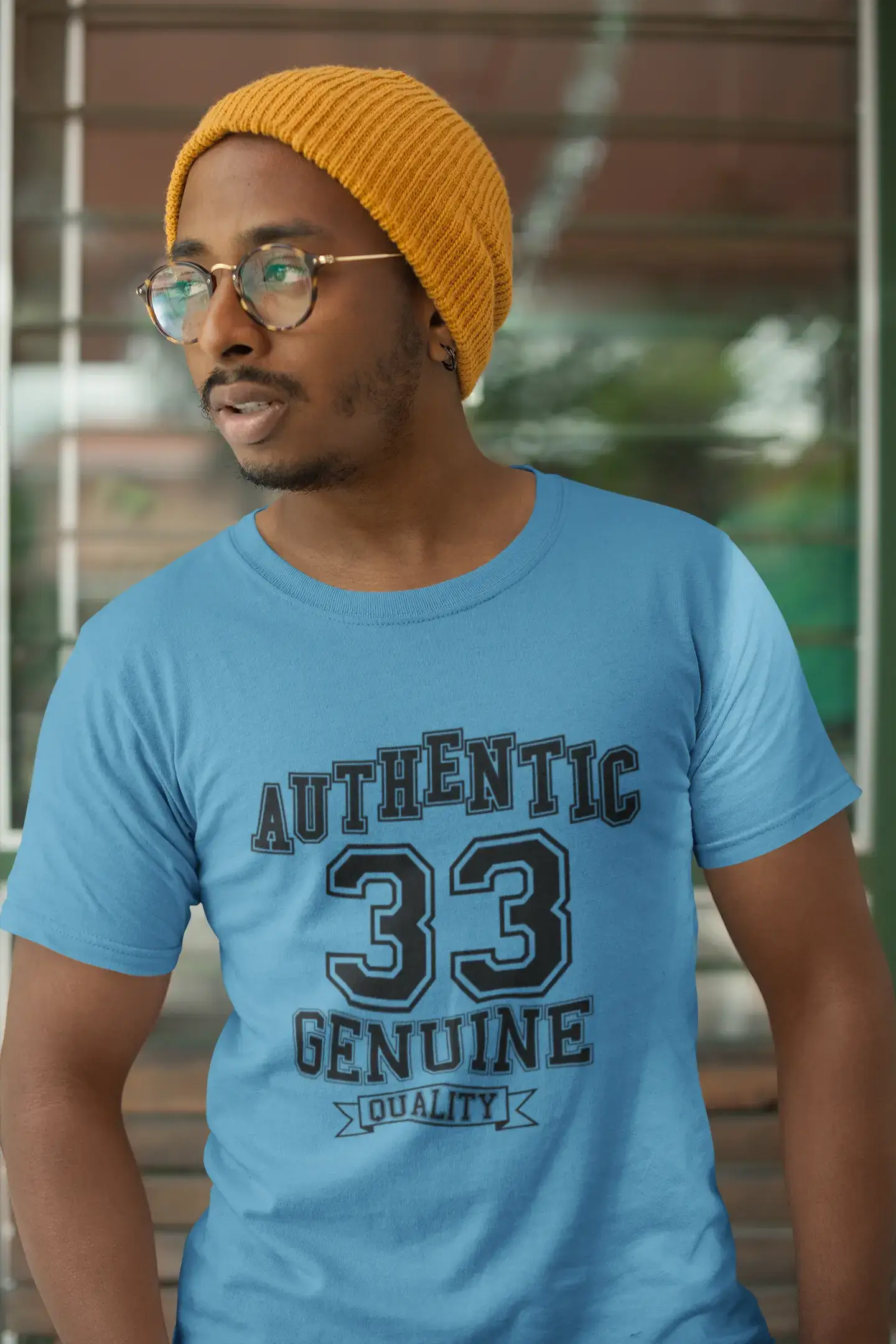 33, authentique authentique, bleu, T-shirt à manches courtes et col rond pour homme 00120