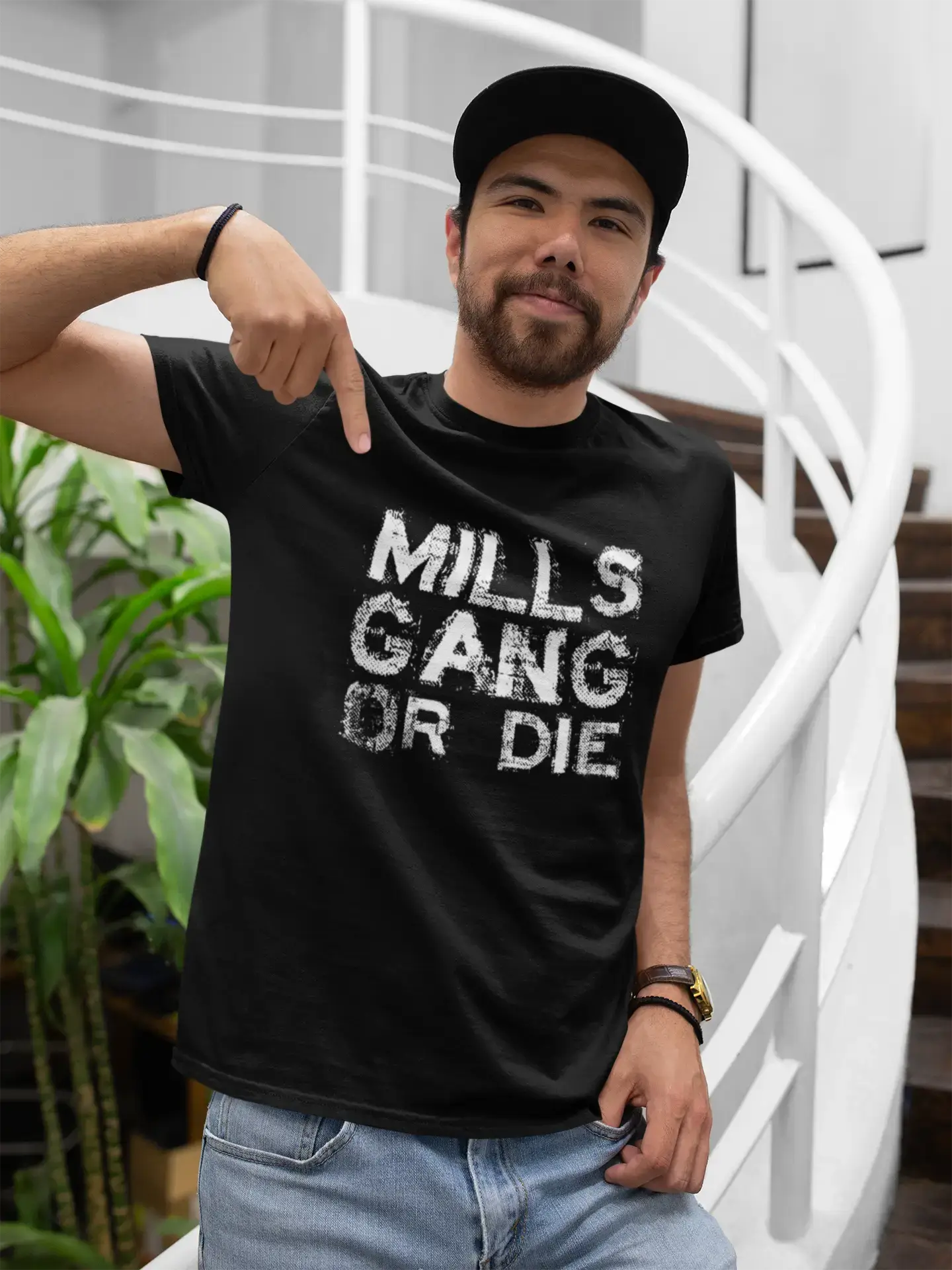 MILLS Family Gang T-Shirt, Herren T-Shirt, schwarzes T-Shirt, Geschenk-T-Shirt 00033