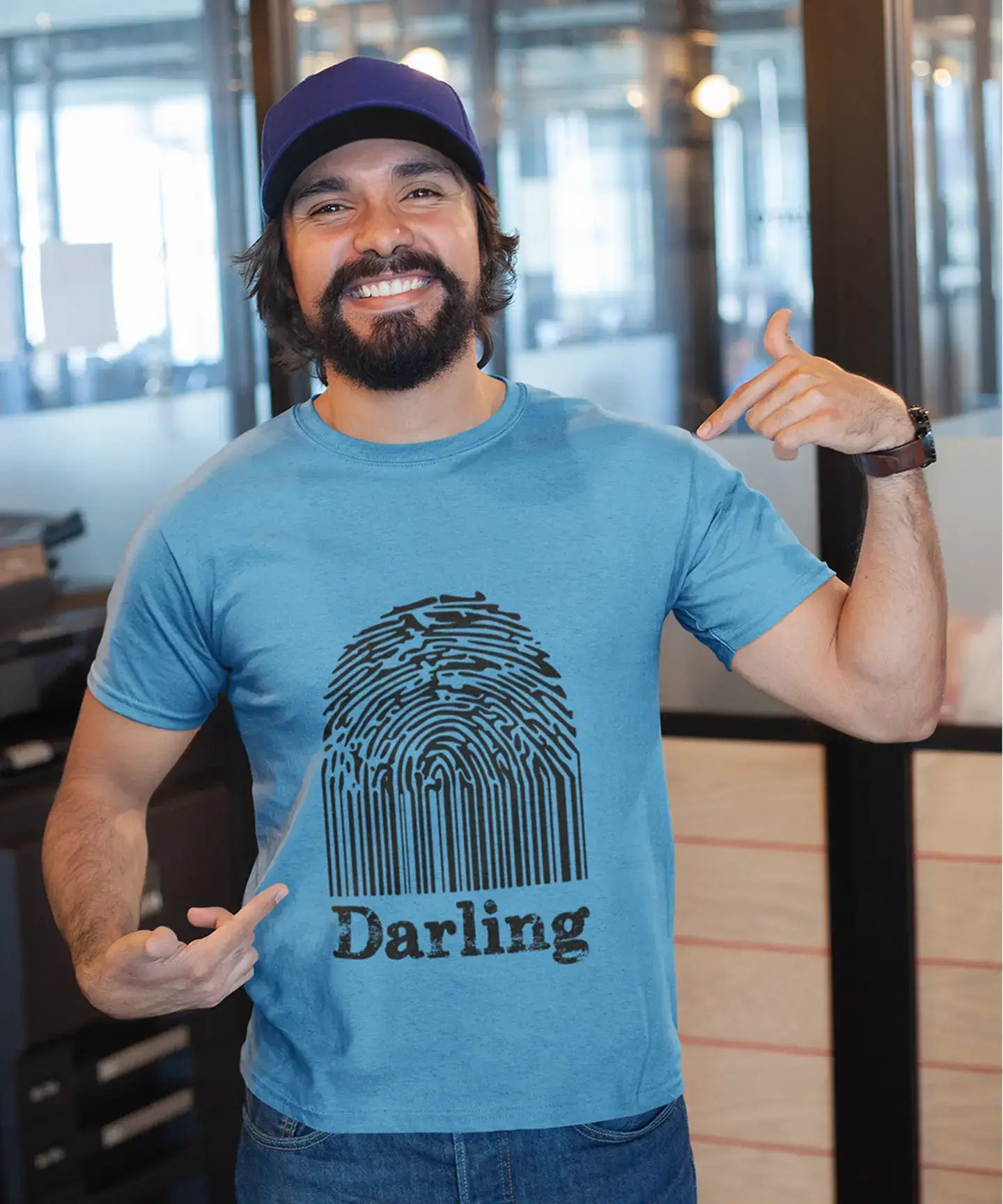 Darling Fingerprint, Bleu, T-shirt à manches courtes et col rond pour homme, t-shirt cadeau 00311