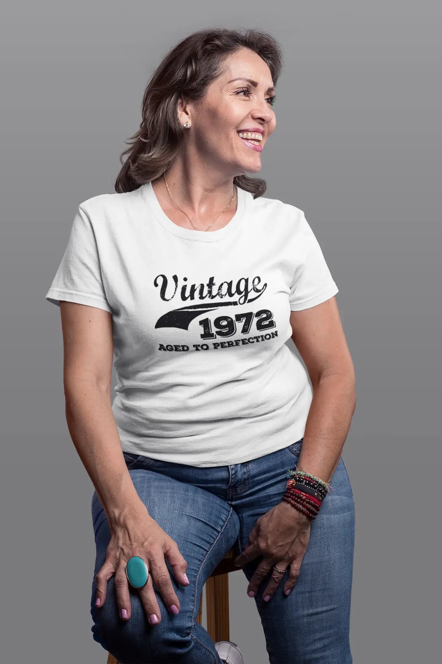 Vintage Aged To Perfection 1972, White, Women's Short Sleeve Round Neck T-shirt, gift t-shirt 00344