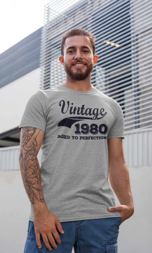 Vintage Aged to Perfection 1980, Grau, Herren-Kurzarm-Rundhals-T-Shirt, Geschenk-T-Shirt 00346