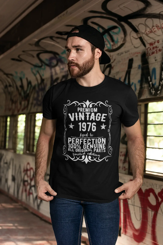 Premium Vintage Jahr 1976, Schwarz, Kurzarm-Rundhals-T-Shirt für Herren, Geschenk-T-Shirt 00347