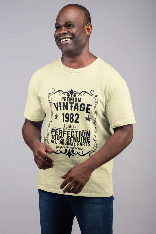 Premium Vintage Jahr 1982, Blassgelb, Herren-Kurzarm-Rundhals-T-Shirt, Geschenk-T-Shirt 00348