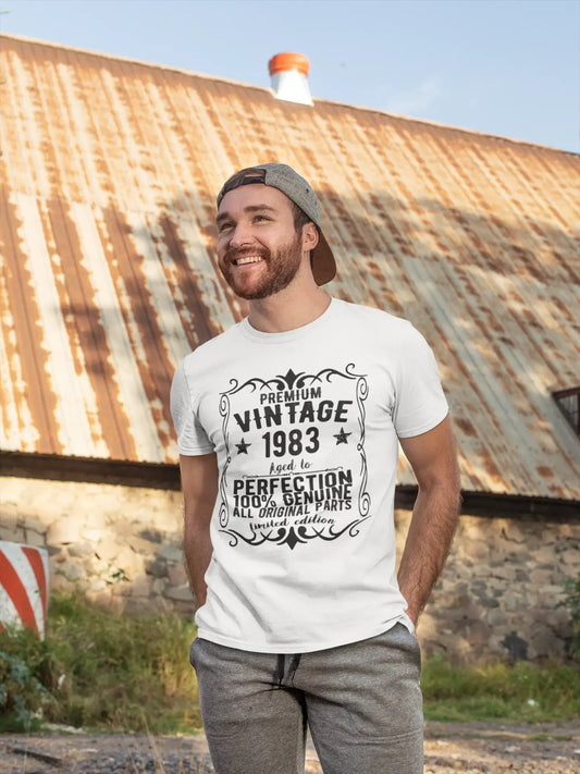 Premium Vintage année 1983, blanc, T-shirt à manches courtes et col rond pour hommes, t-shirt cadeau 00349