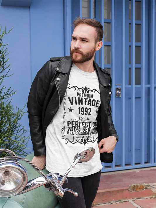 Premium Vintage année 1992, blanc, T-shirt à manches courtes et col rond pour hommes, t-shirt cadeau 00349