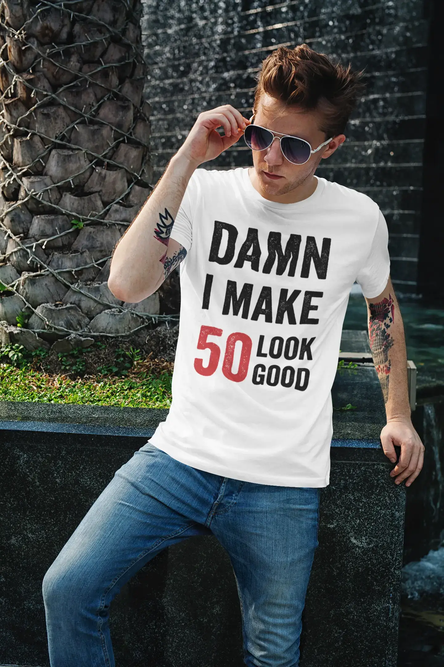 Damn I Make 50 Look Good Men's T-shirt White 50th Birthday Gift 00409