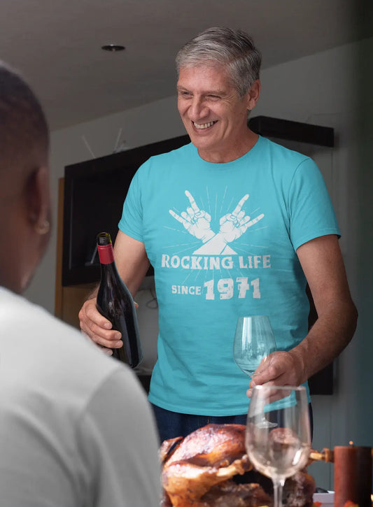 Rocking Life Since 1971 Men's T-shirt Bleu Anniversaire Cadeau 00421