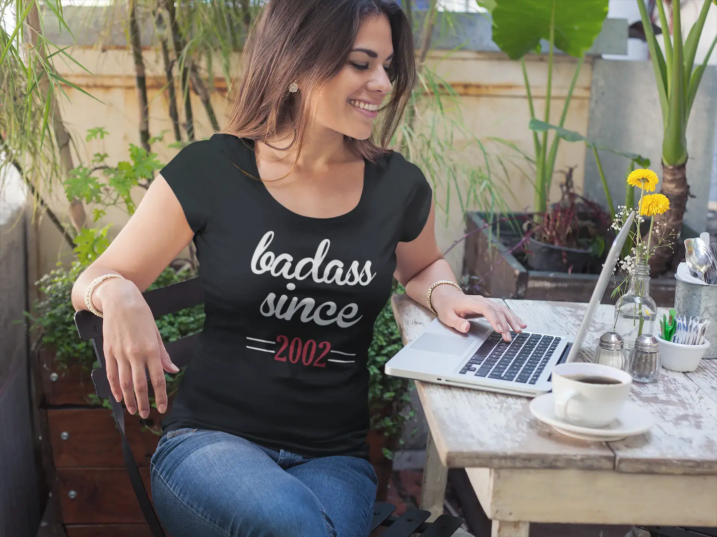 Badass Since 2002 Women's T-shirt Black Birthday Gift 00432