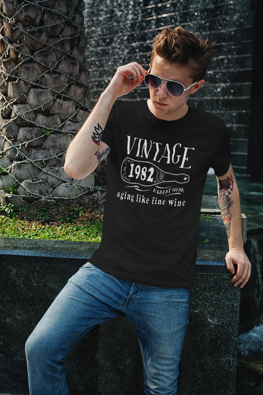 1982 vieillir comme un bon vin T-shirt homme noir cadeau d'anniversaire 00458