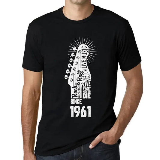 Men's Graphic T-Shirt Live Fast, Never Die Guitar and Rock & Roll Since 1961 63rd Birthday Anniversary 63 Year Old Gift 1961 Vintage Eco-Friendly Short Sleeve Novelty Tee