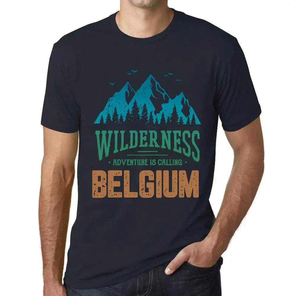 Men's Graphic T-Shirt Wilderness, Adventure Is Calling Belgium Eco-Friendly Limited Edition Short Sleeve Tee-Shirt Vintage Birthday Gift Novelty