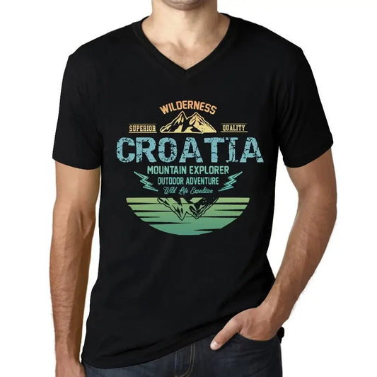 Men's Graphic T-Shirt V Neck Outdoor Adventure, Wilderness, Mountain Explorer Croatia Eco-Friendly Limited Edition Short Sleeve Tee-Shirt Vintage Birthday Gift Novelty