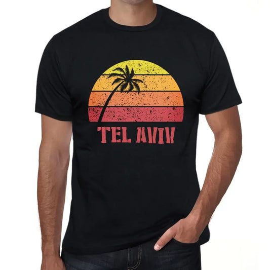 Men's Graphic T-Shirt Palm, Beach, Sunset In Tel Aviv Eco-Friendly Limited Edition Short Sleeve Tee-Shirt Vintage Birthday Gift Novelty