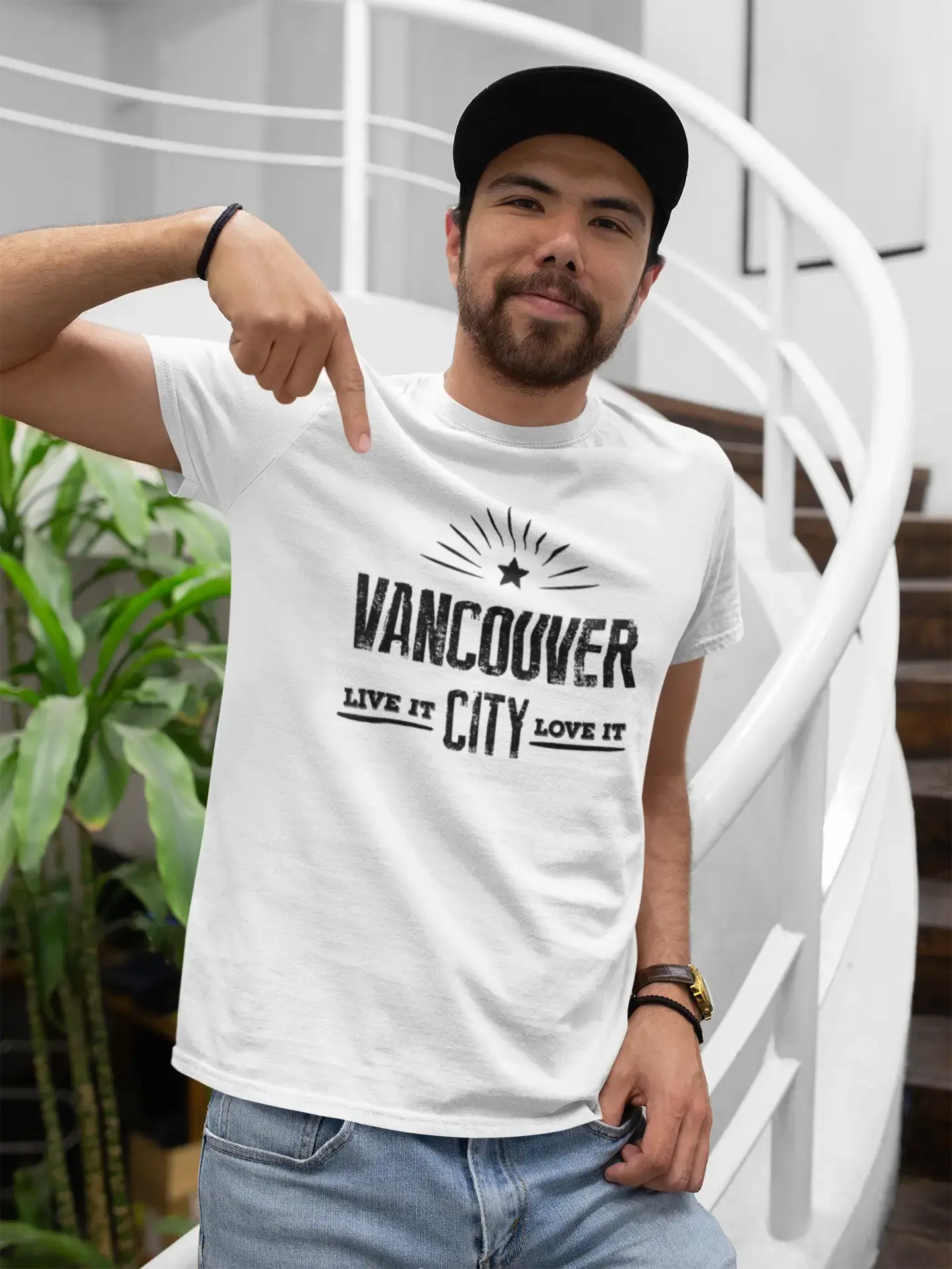 Men's Vintage Tee Shirt Graphic T shirt Live It Love It VANCOUVER White