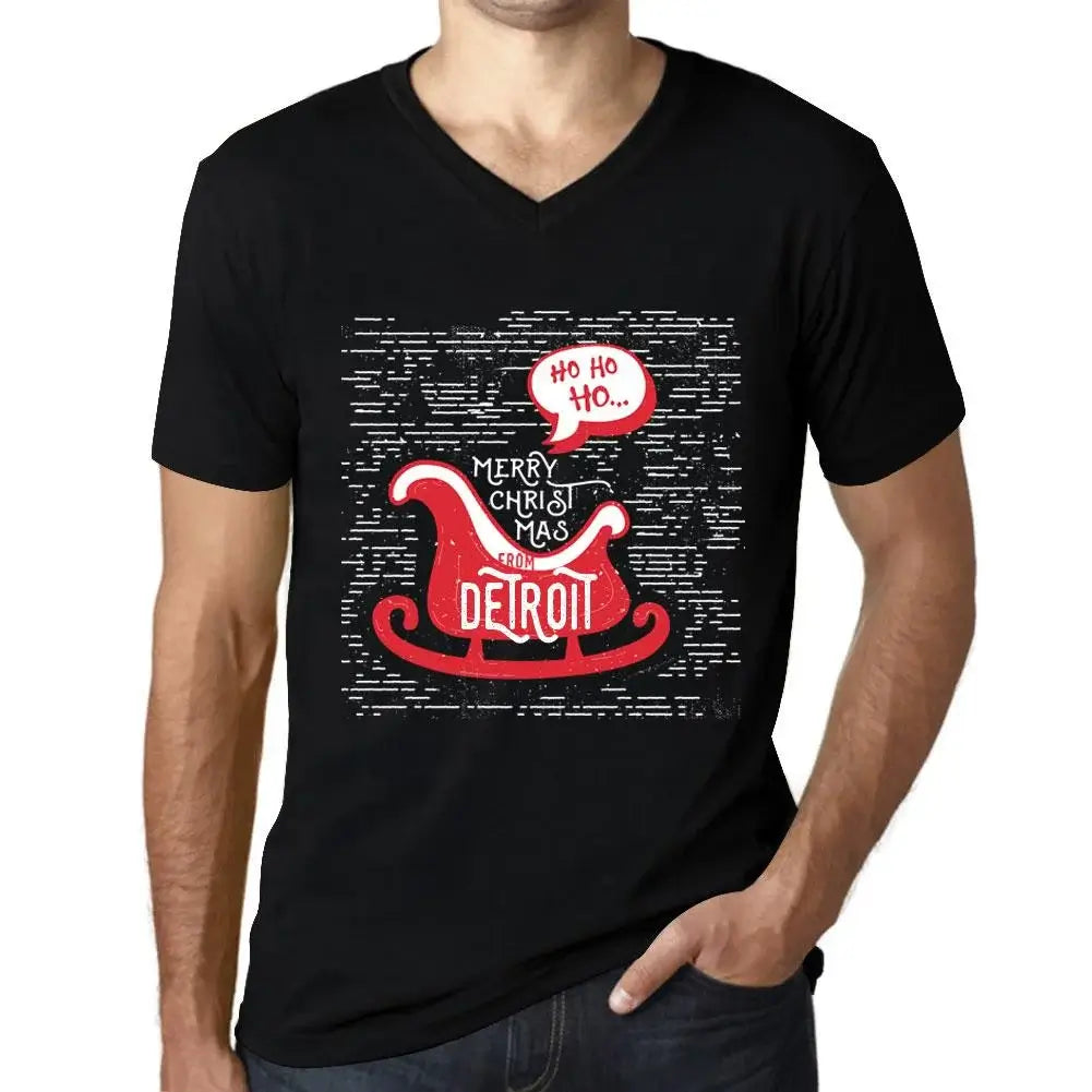 Men's Graphic T-Shirt V Neck Ho Ho Ho Merry Christmas From Detroit Eco-Friendly Limited Edition Short Sleeve Tee-Shirt Vintage Birthday Gift Novelty