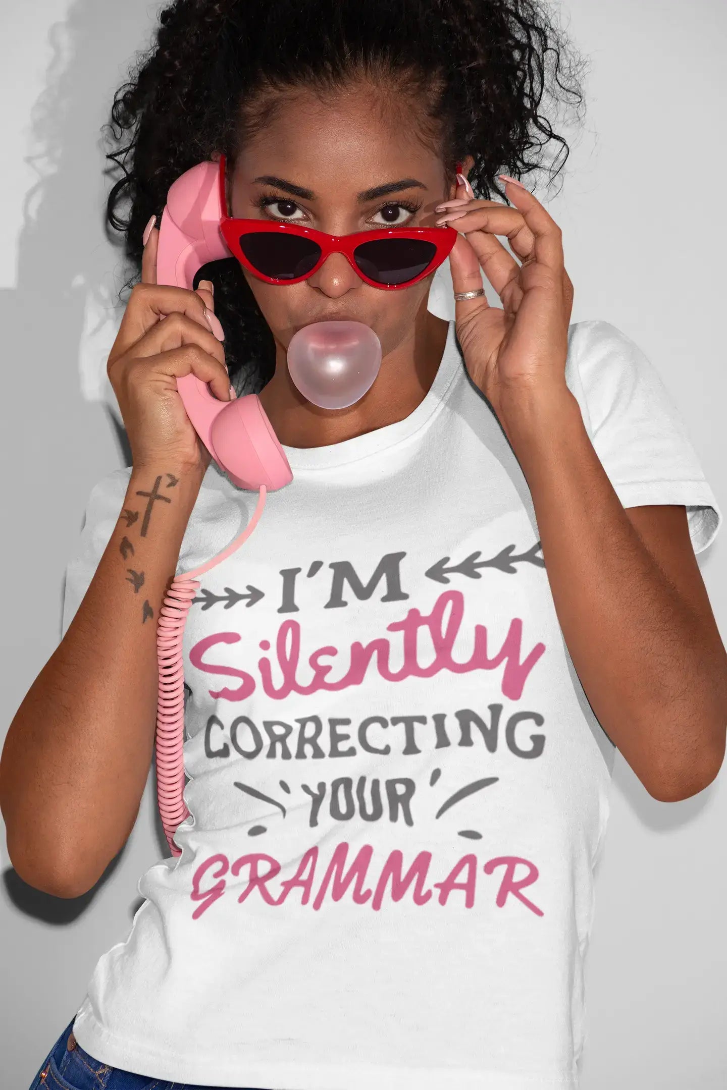 Women's Short Sleeved T-Shirt I'm Silently Correcting Your Grammar White