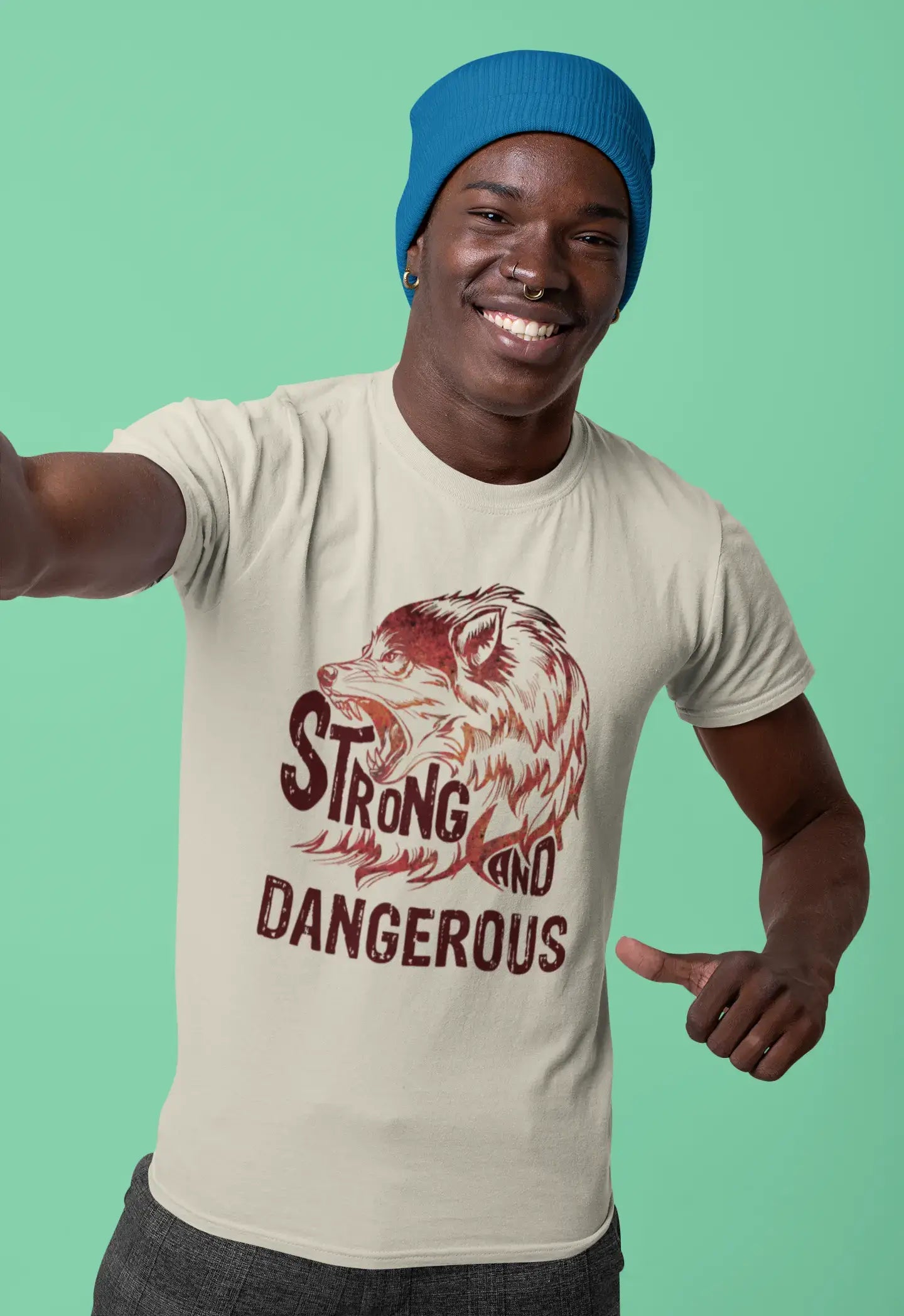 Men's Graphic T-Shirt Strong Wolf And DANGEROUS Natural