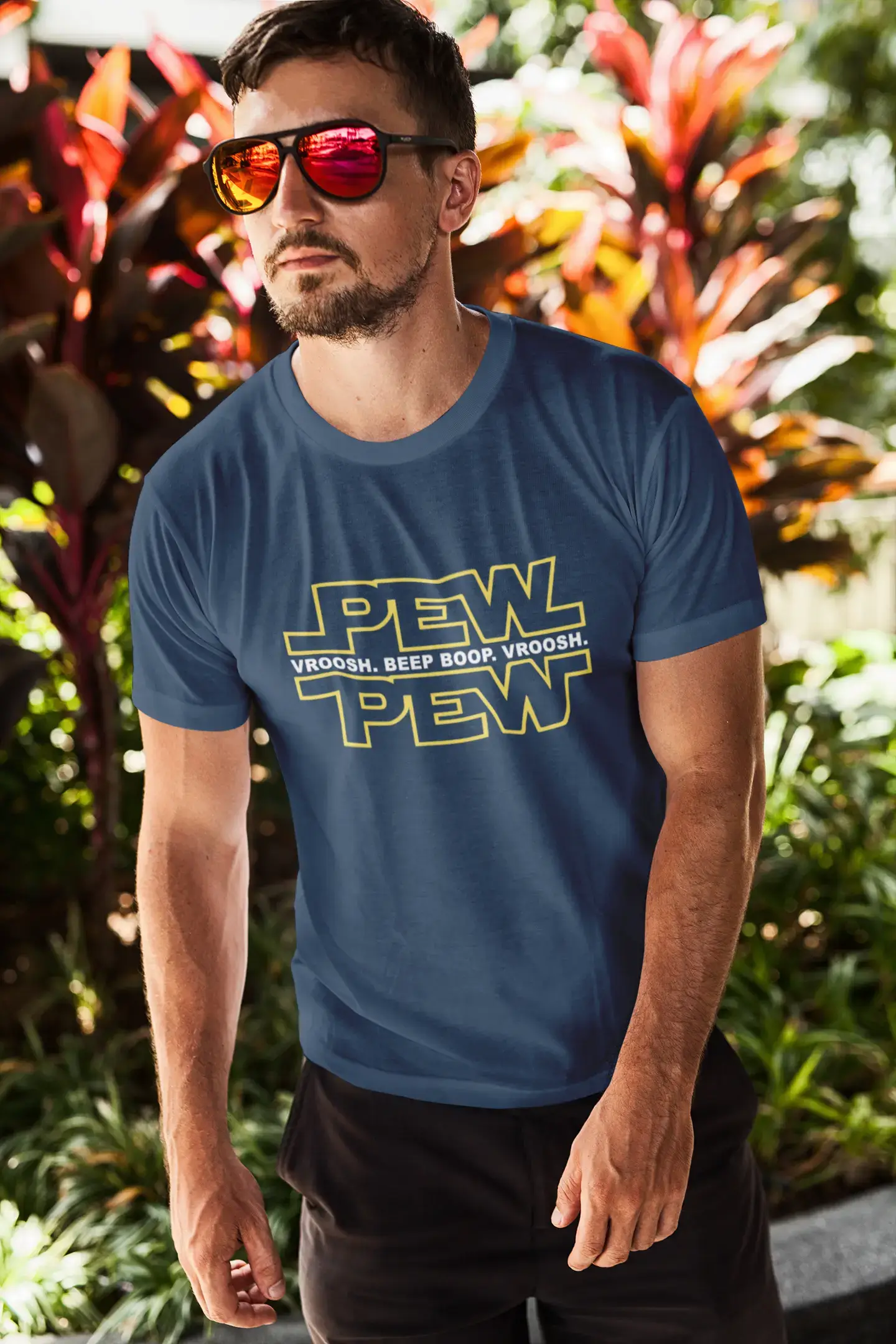 Graphic Men's Pew Pew T-Shirt Lemon Letter Print Tee Denim