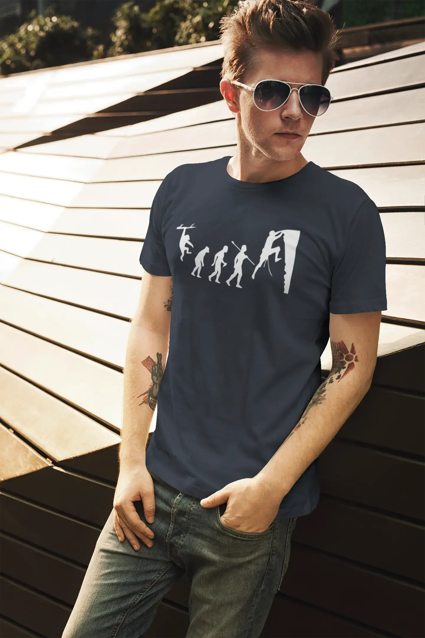 ULTRABASIC - Graphic Printed Men's Climbing Evolution T-Shirt Navy