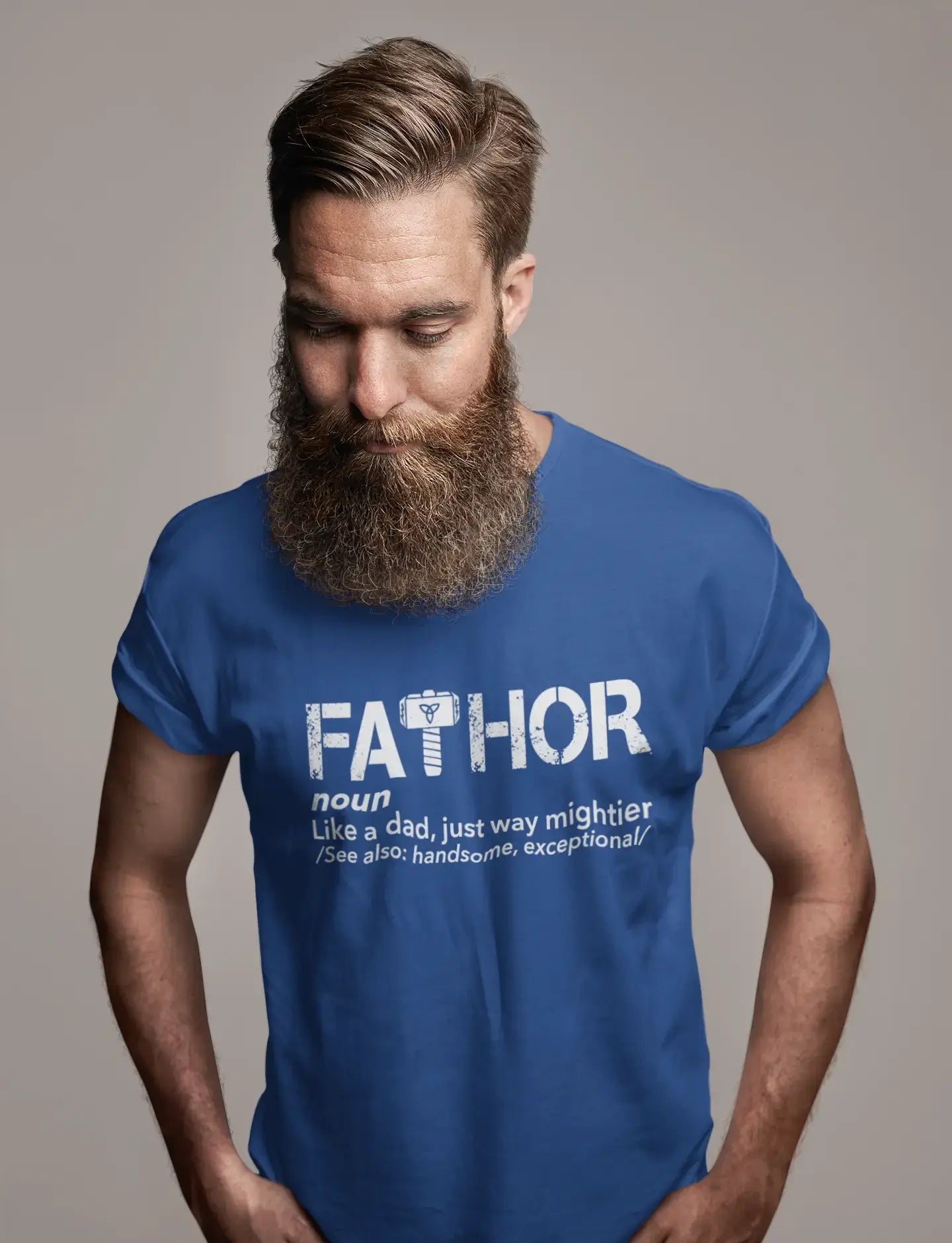 ULTRABASIC - Graphic Men's Fa-Thor Like Dad Just Way Mightier Shirt Printed Letters Military Green