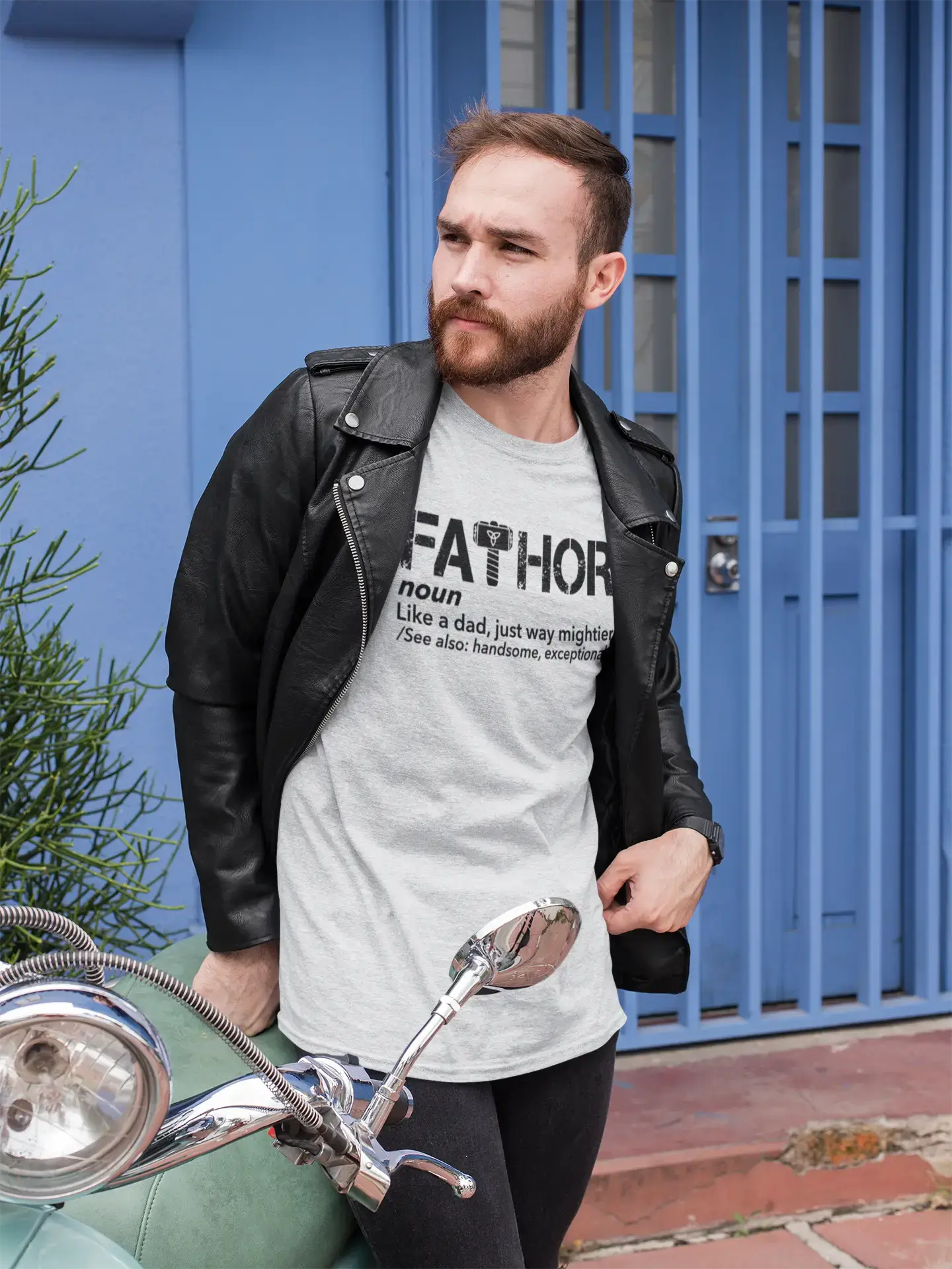 ULTRABASIC - Graphic Men's Fa-Thor Like Dad Just Way Mightier Shirt Printed Letters Royal Blue