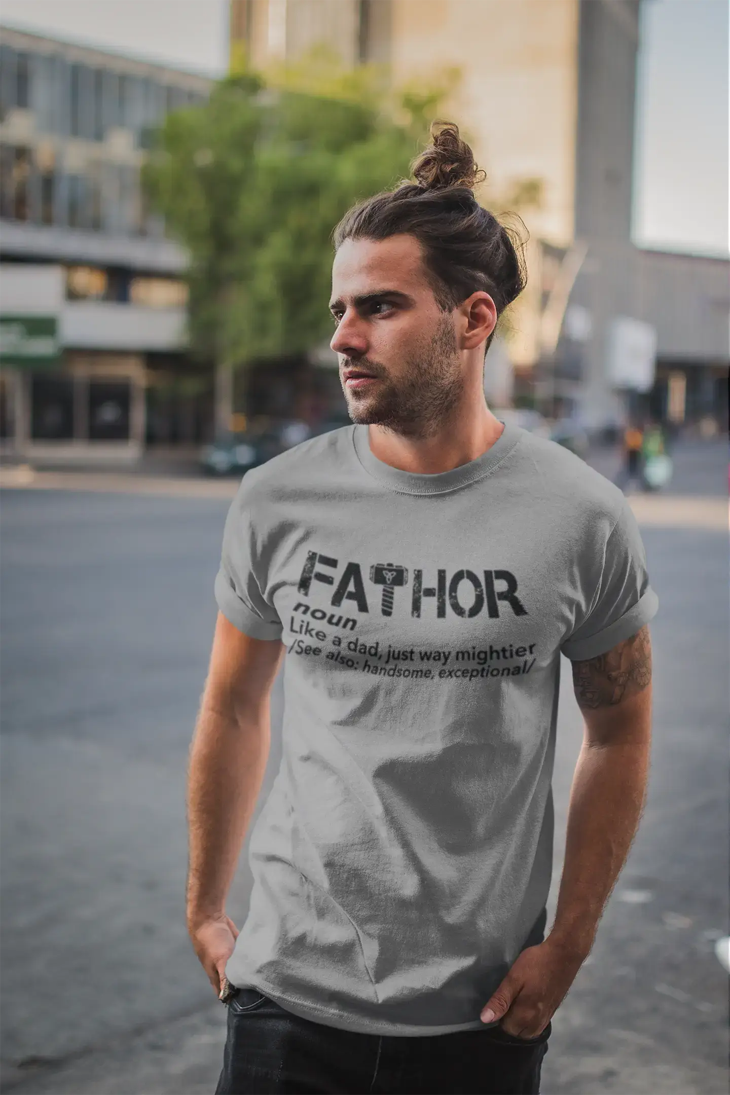 ULTRABASIC - Graphic Men's Fa-Thor Like Dad Just Way Mightier Shirt Printed Letters Military Green