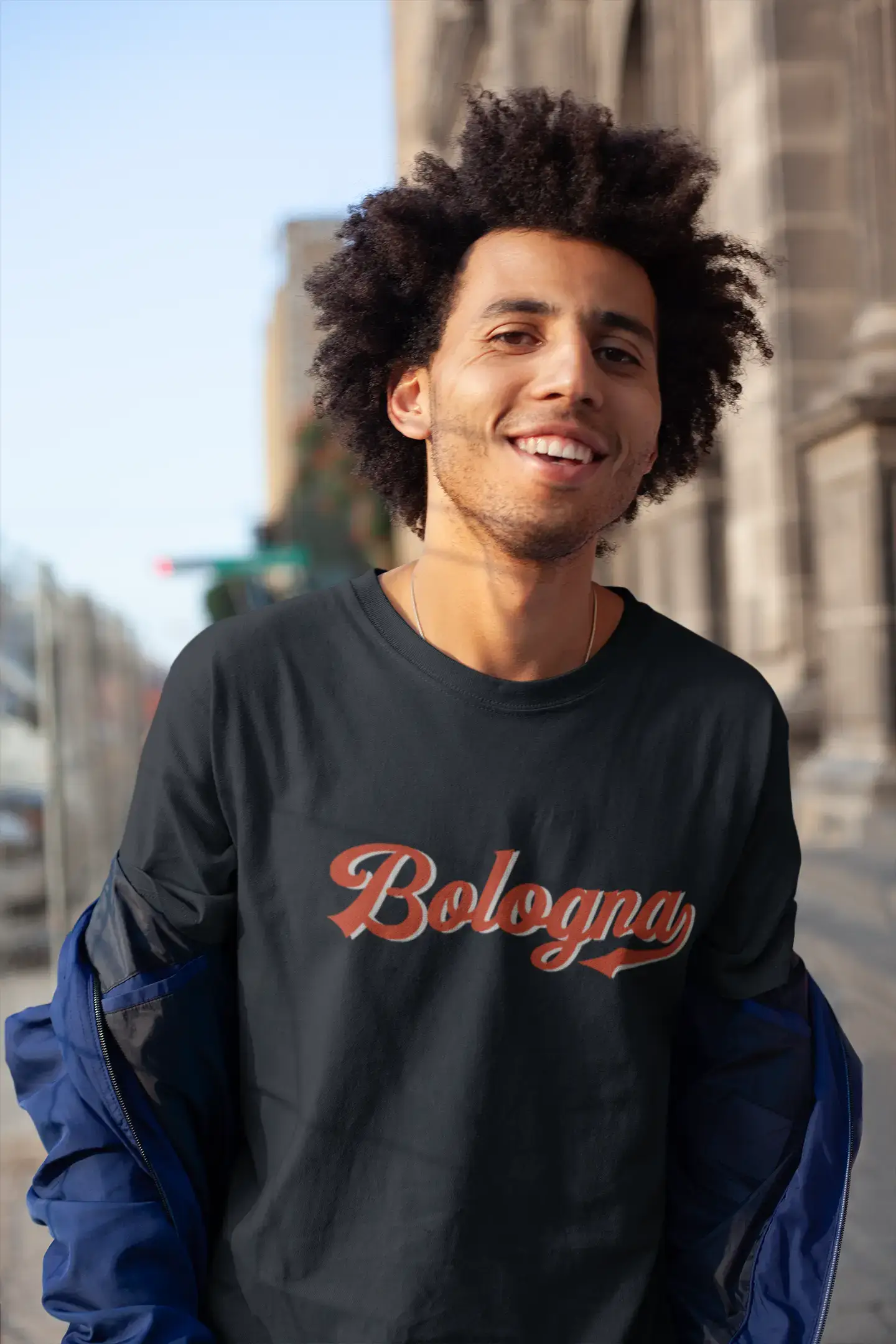 ULTRABASIC - Graphic Men's Bologna T-Shirt Printed Letters Deep Black