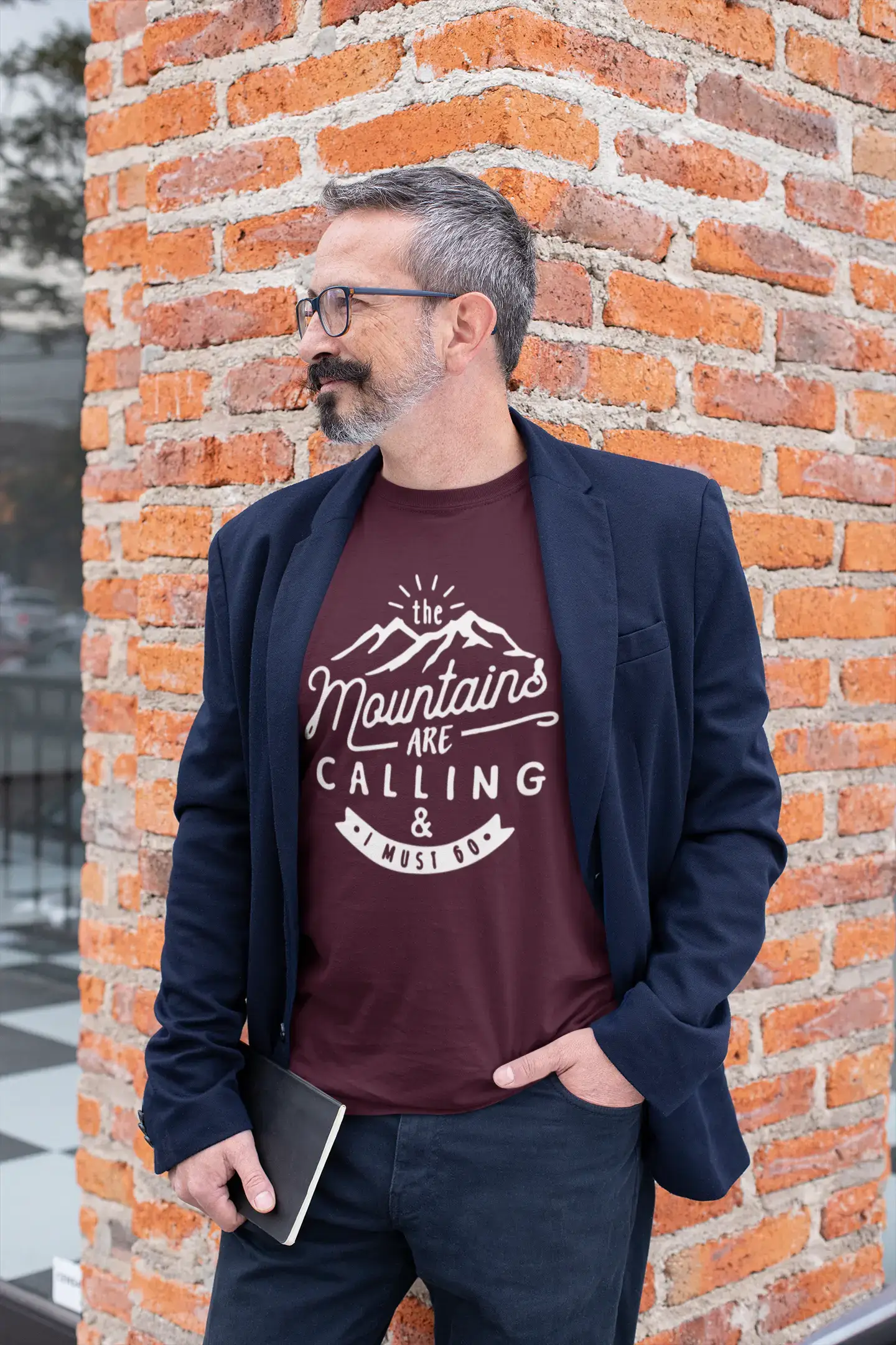 ULTRABASIC - Graphic Printed Men's The Mountains Are Calling And I Must Go Hiking Tee Denim