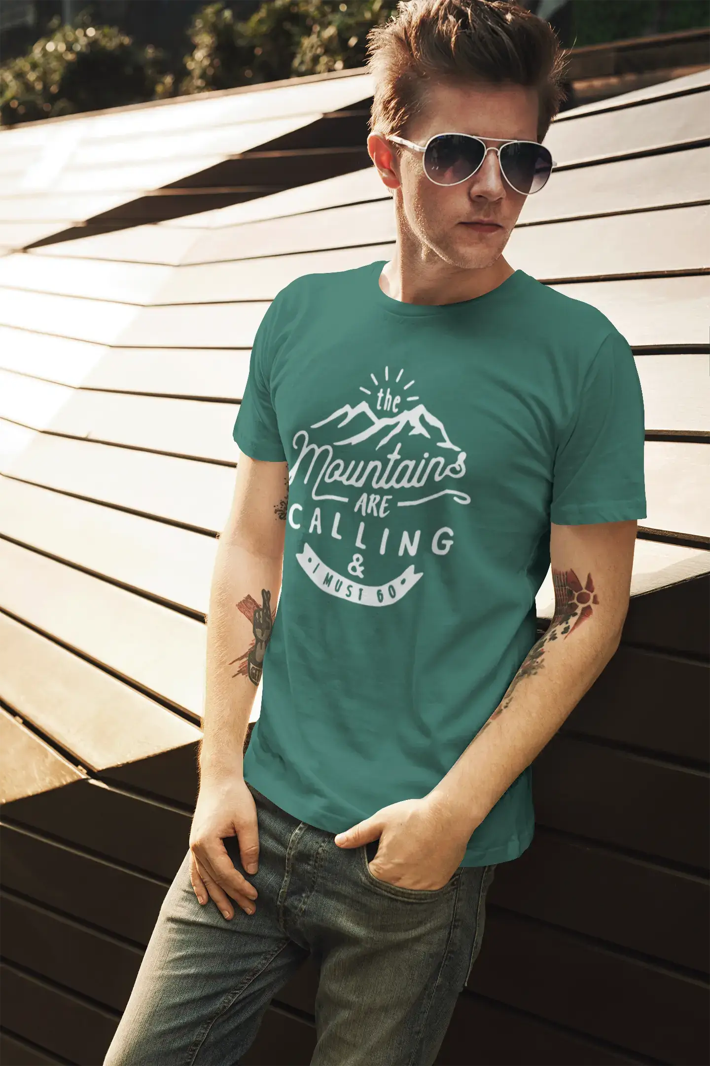 ULTRABASIC - Graphic Printed Men's The Mountains Are Calling And I Must Go Hiking Tee Tango Red