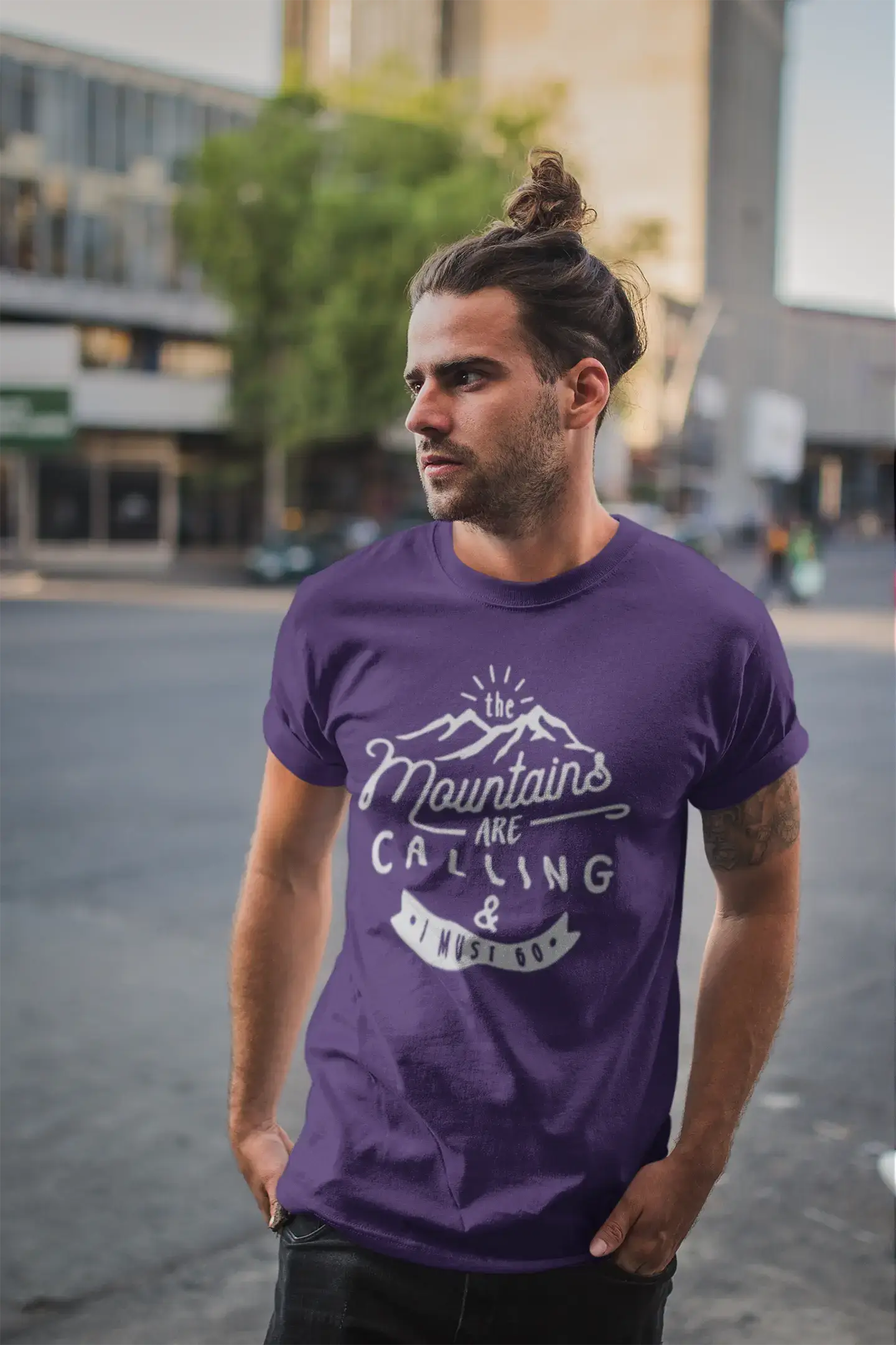 ULTRABASIC - Graphic Printed Men's The Mountains Are Calling And I Must Go Hiking Tee Dark Purple