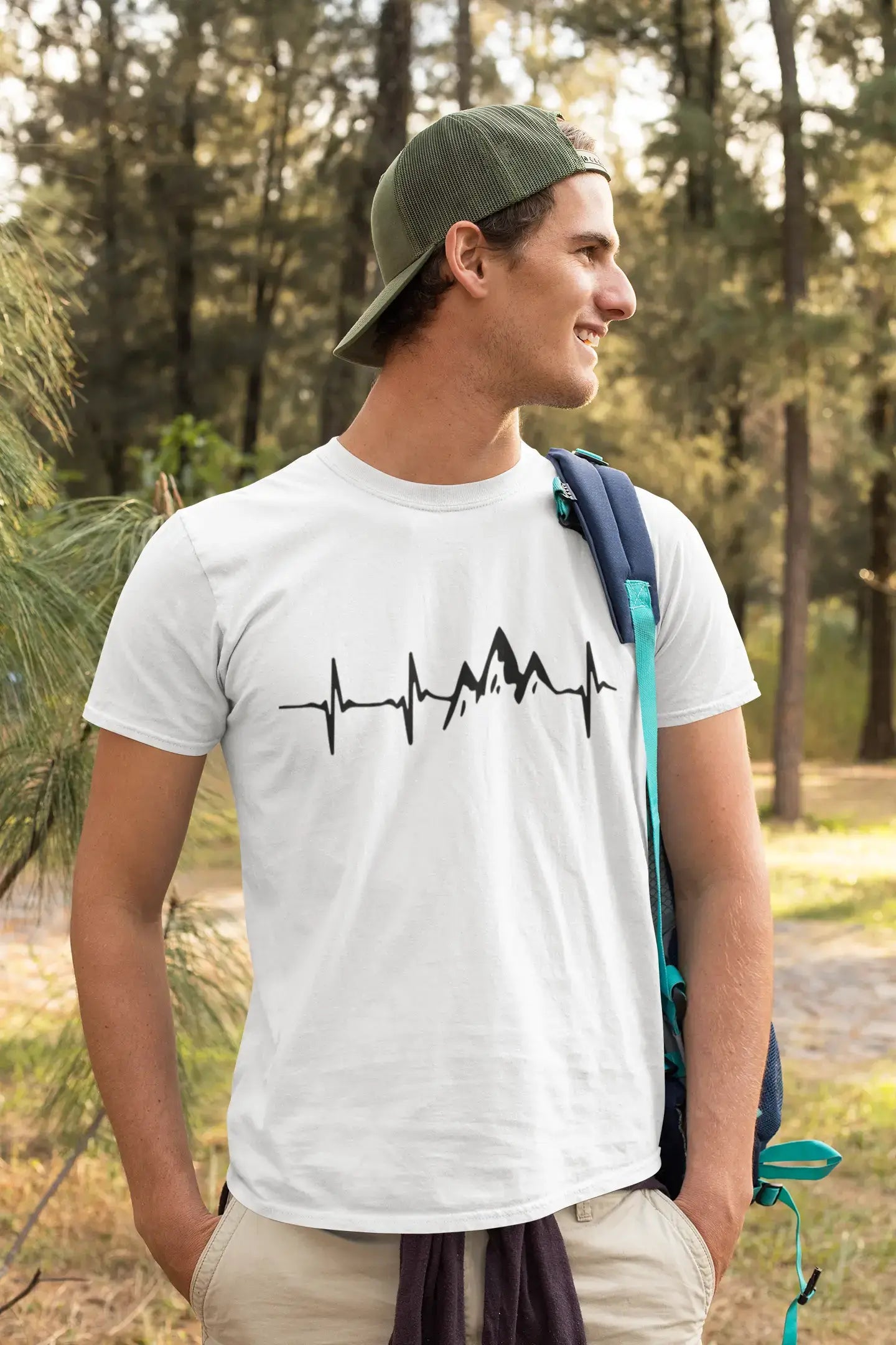 ULTRABASIC - Graphic Printed Men's Mountain Heartbeat T-Shirt Mouse Grey
