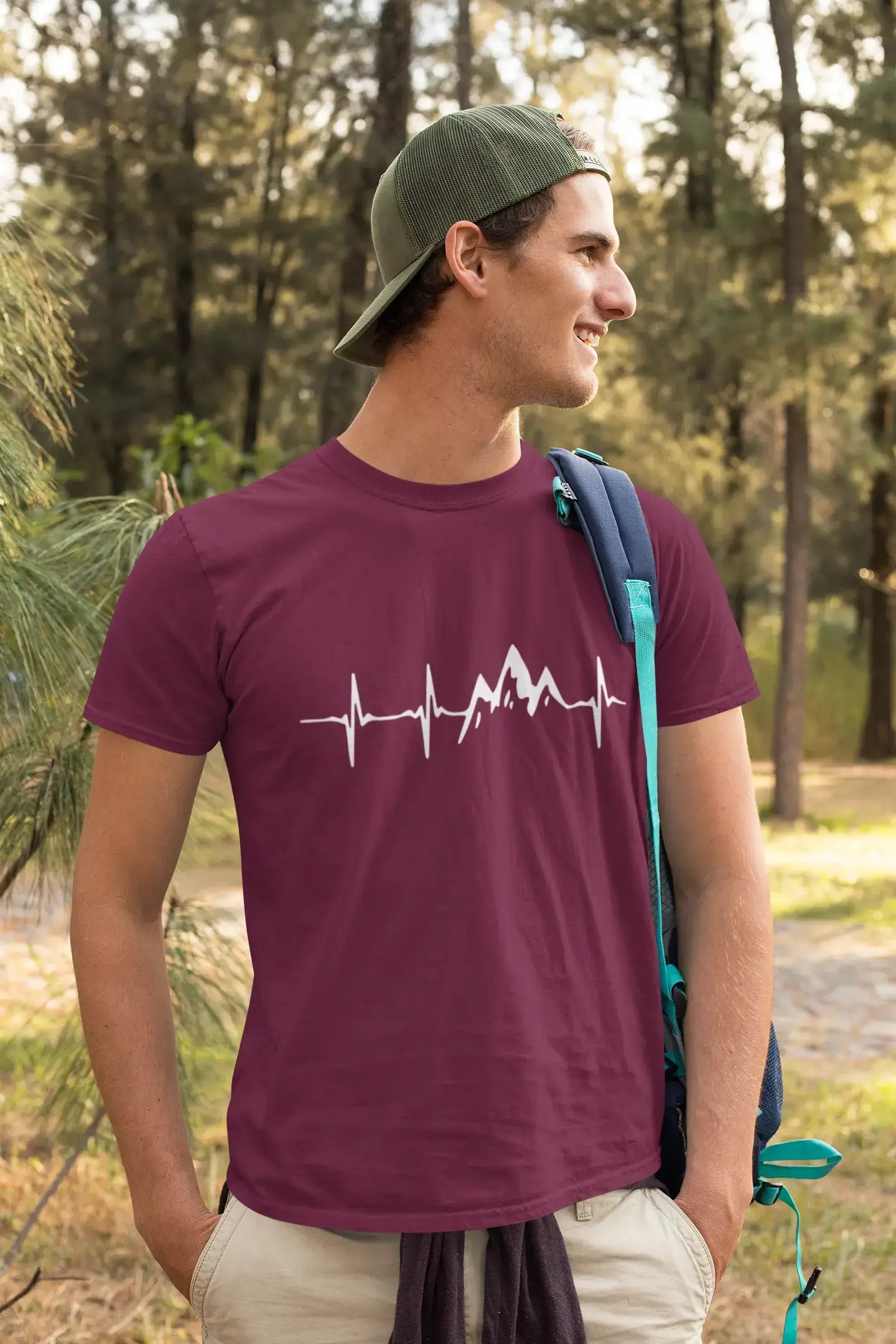 ULTRABASIC - Graphic Printed Men's Mountain Heartbeat T-Shirt Military Green