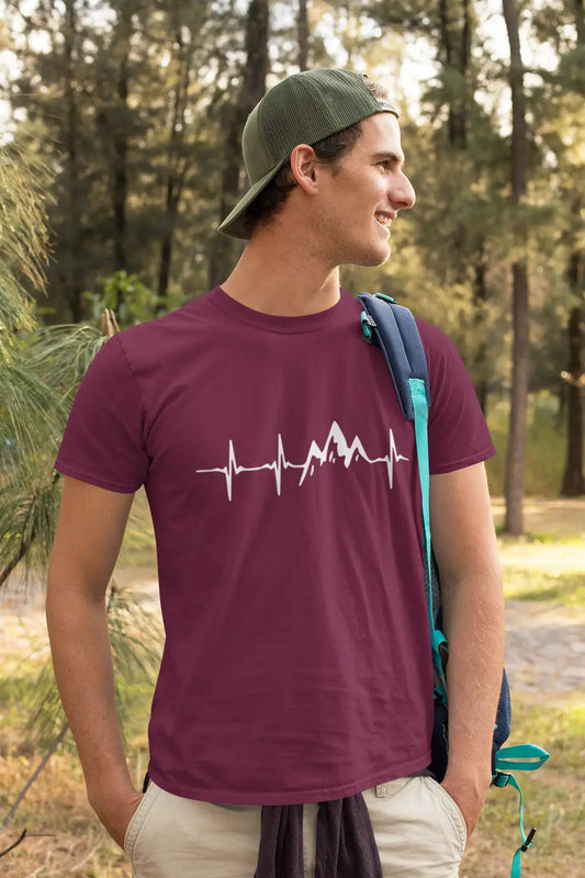 ULTRABASIC - Graphic Printed Men's Mountain Heartbeat T-Shirt Deep Black