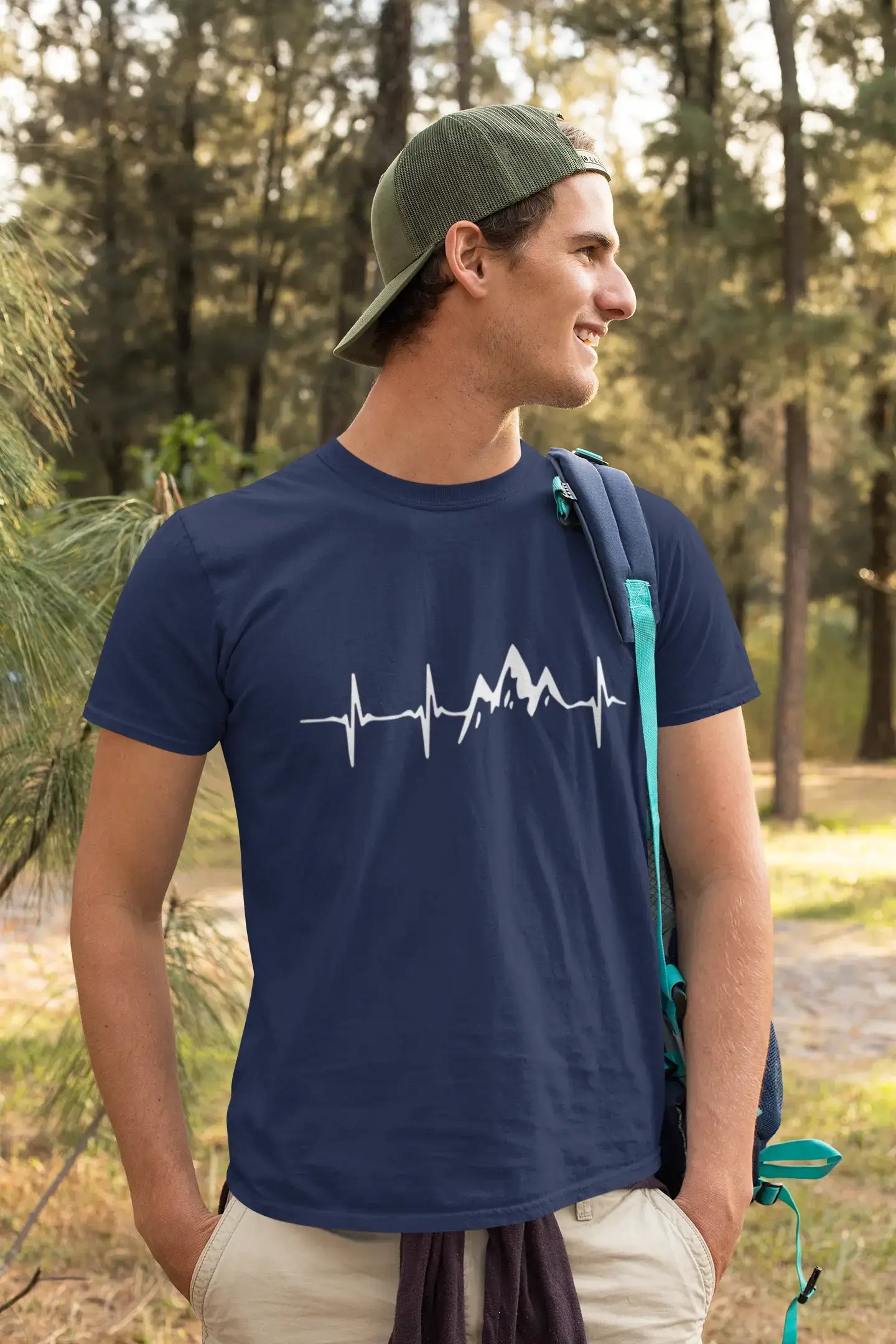 ULTRABASIC - Graphic Printed Men's Mountain Heartbeat T-Shirt Grey Marl