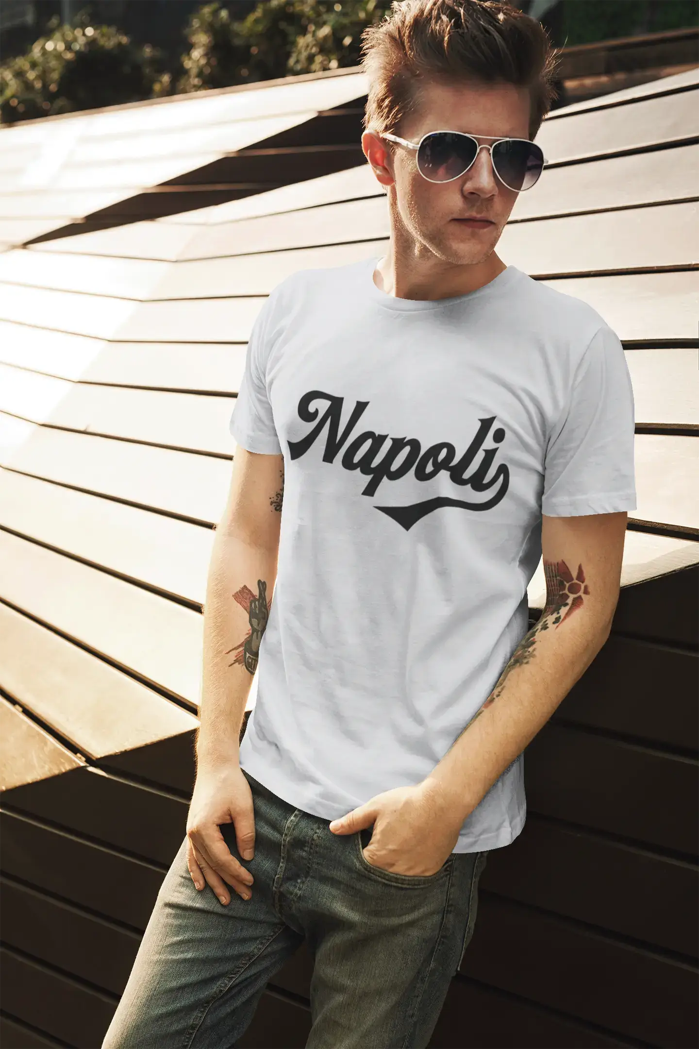 ULTRABASIC - Graphic Printed Men's Napoli T-Shirt Vintage White