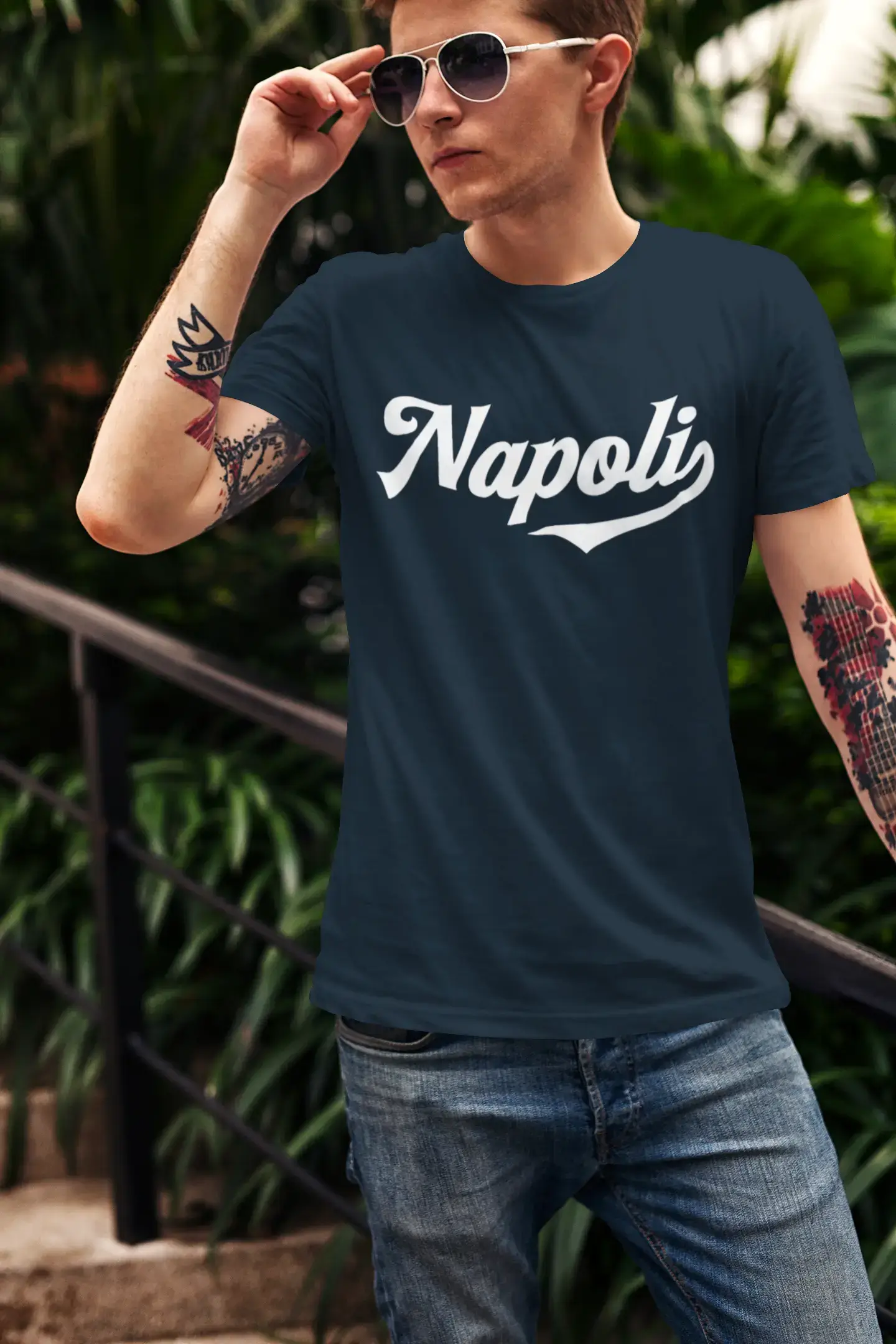 ULTRABASIC - Graphic Printed Men's Napoli T-Shirt Grey Marl