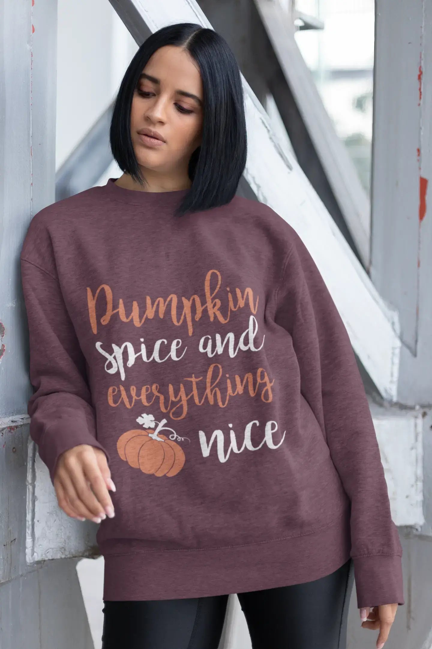 ULTRABASIC - Women's Printed Graphic Sweatshirt Pumpkin Spice And Everything Nice T-Shirt Cute Casual Letter Print Tee French Navy