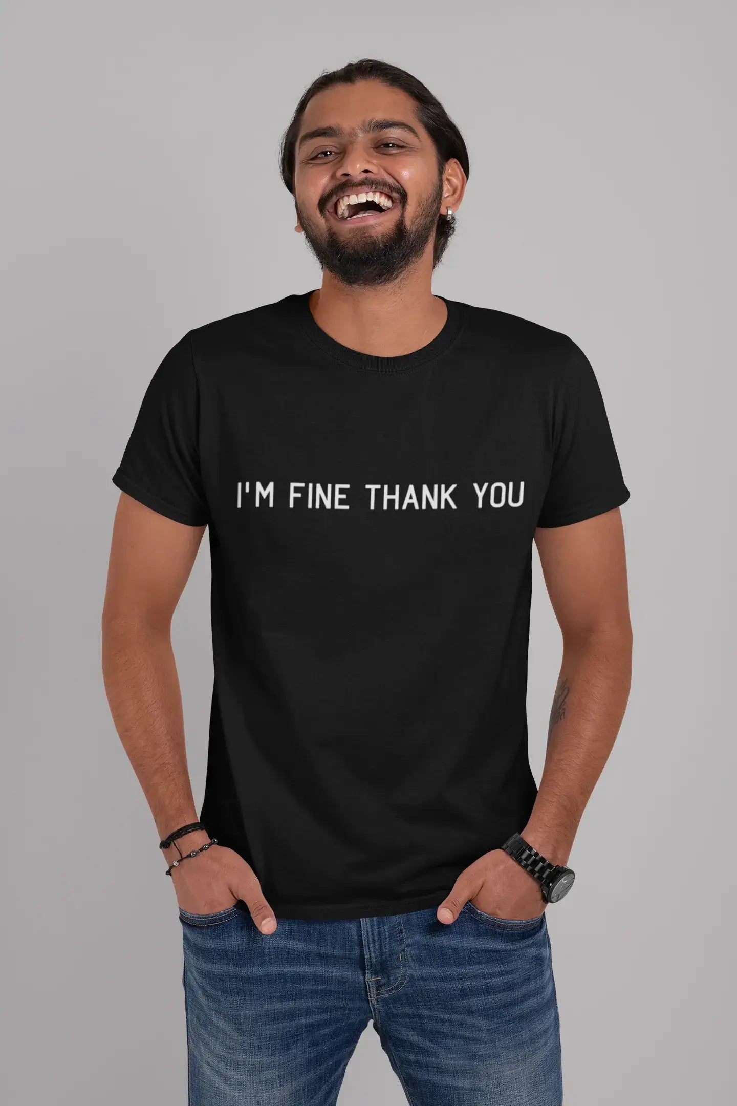 ULTRABASIC - Graphic Men's I'm Fine Thank You Print Wtih Black Letter Vintage White