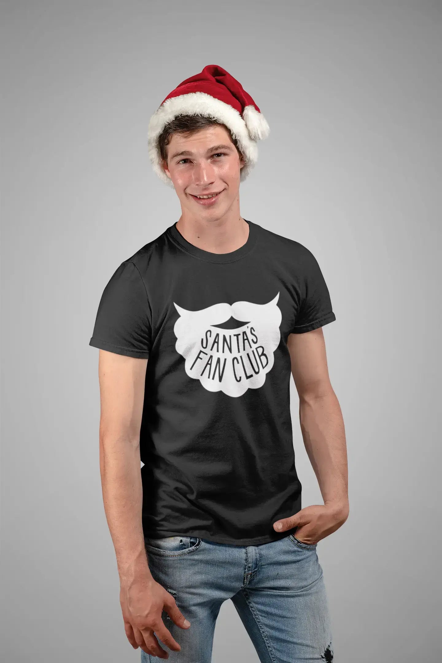 ULTRABASIC - Graphic Men's Santa's Fan Club Christmas T-Shirt Xmas Gift Ideas Deep Black