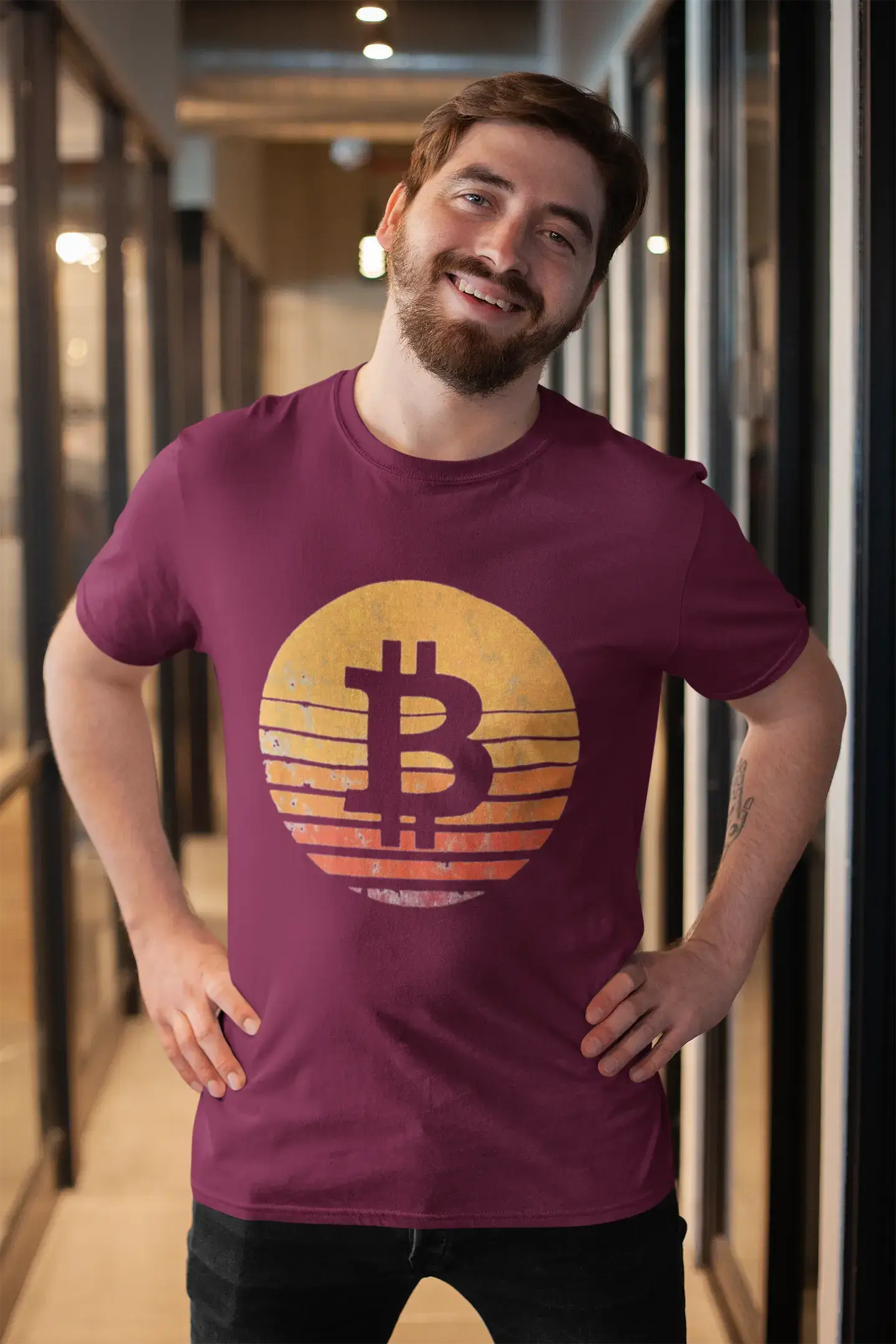 Ultrabasic® Homme T-Shirt Graphique Bitcoin Ancien Le Coucher du Soleil BTC HODL Idée Cadeau Tee Crypto Traders