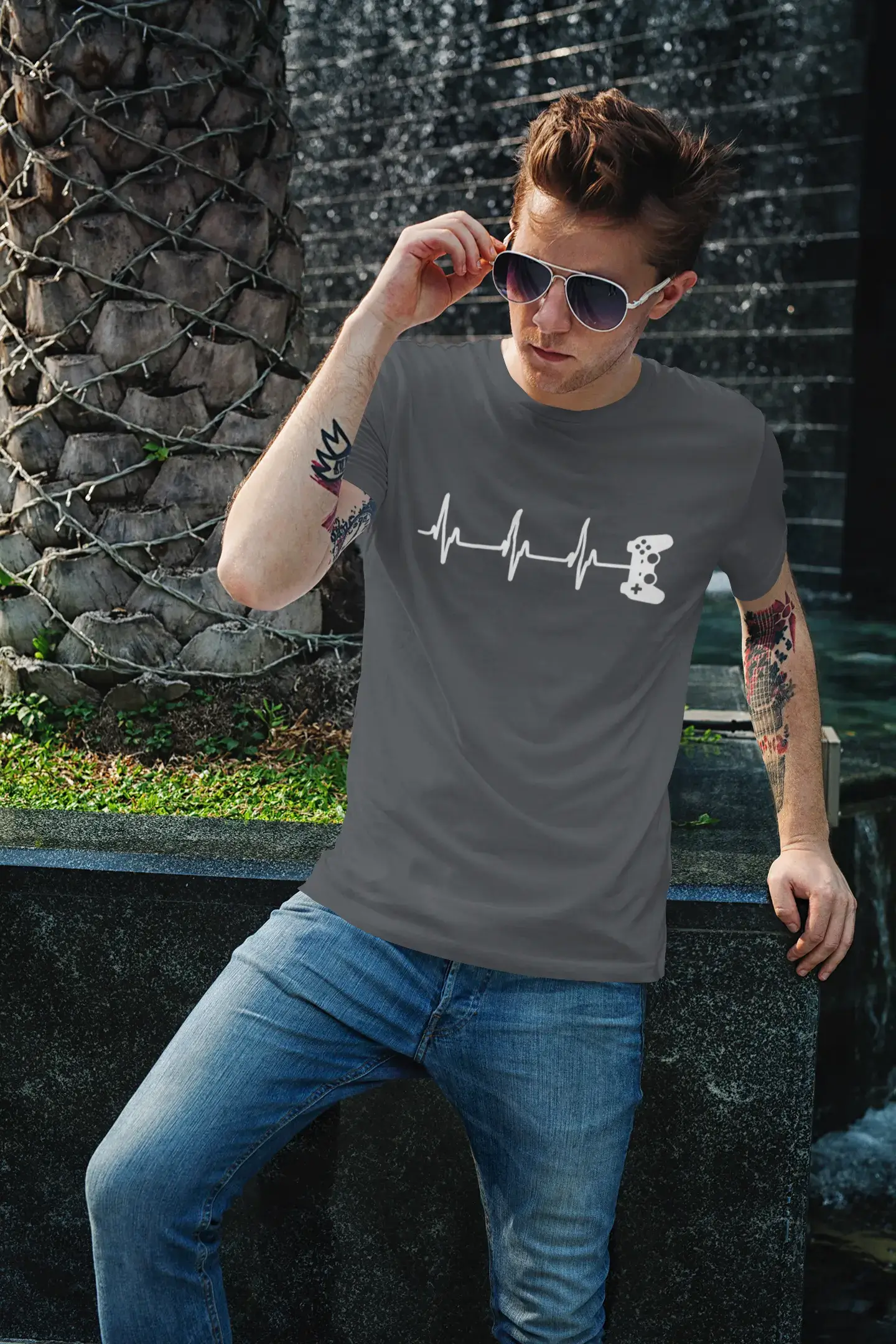 Ultrabasic® Homme T-Shirt Graphique Joueur Contrôleur Heartbeat Marrant Gaming Cadeau Idée