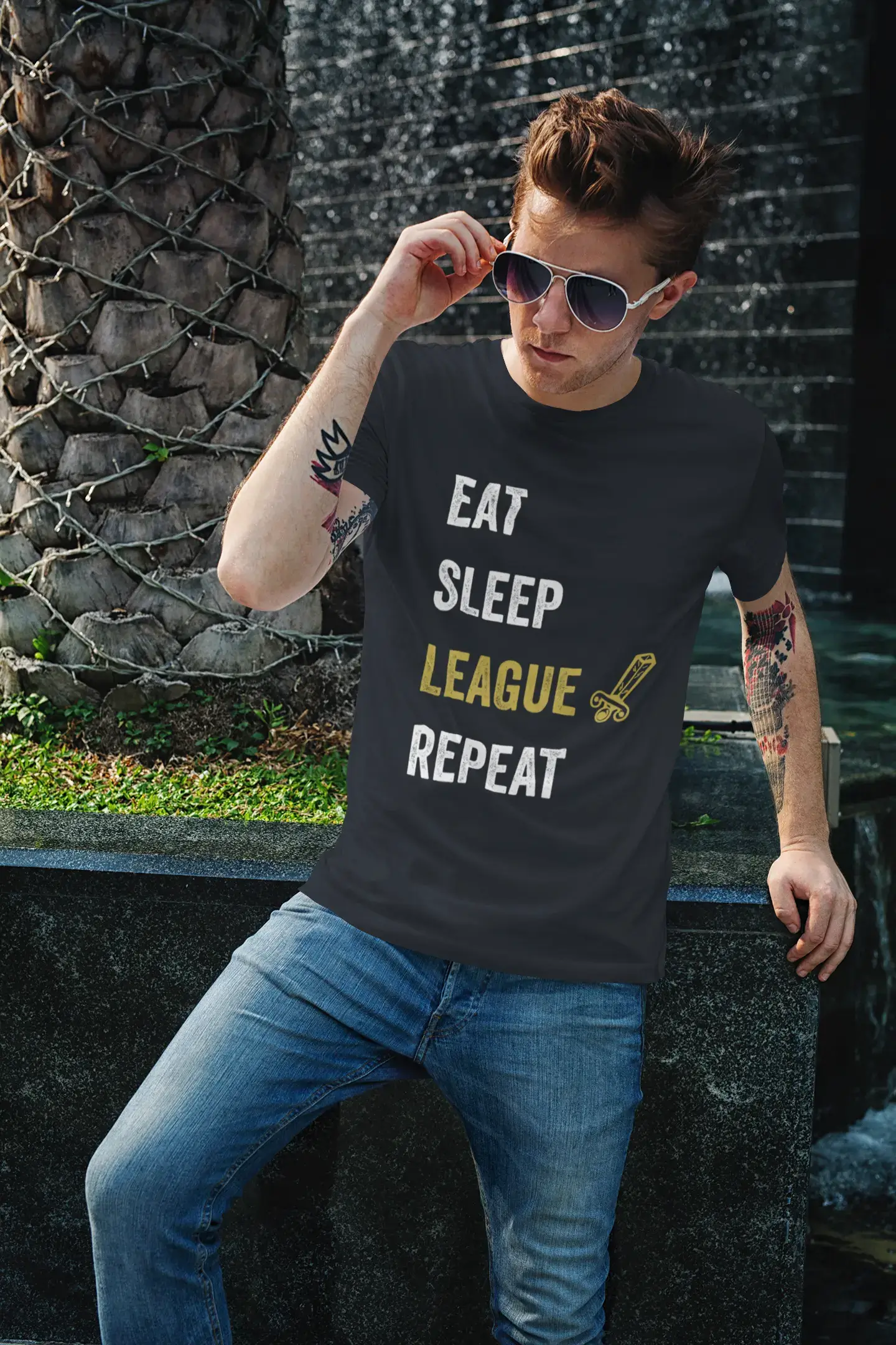 Ultrabasic® Homme T-Shirt Graphique Eat Sleep League Joueur Gaming Tee Marrant Esports Cadeau Idée