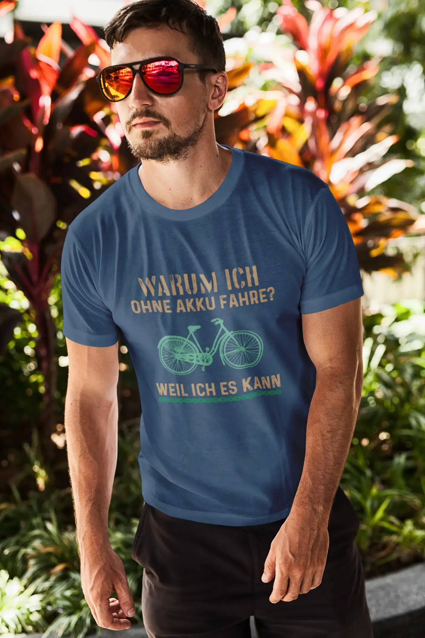 Men’s Graphic T-Shirt Warum Ich Ohne Akku Fahre Military Green Gift Idea