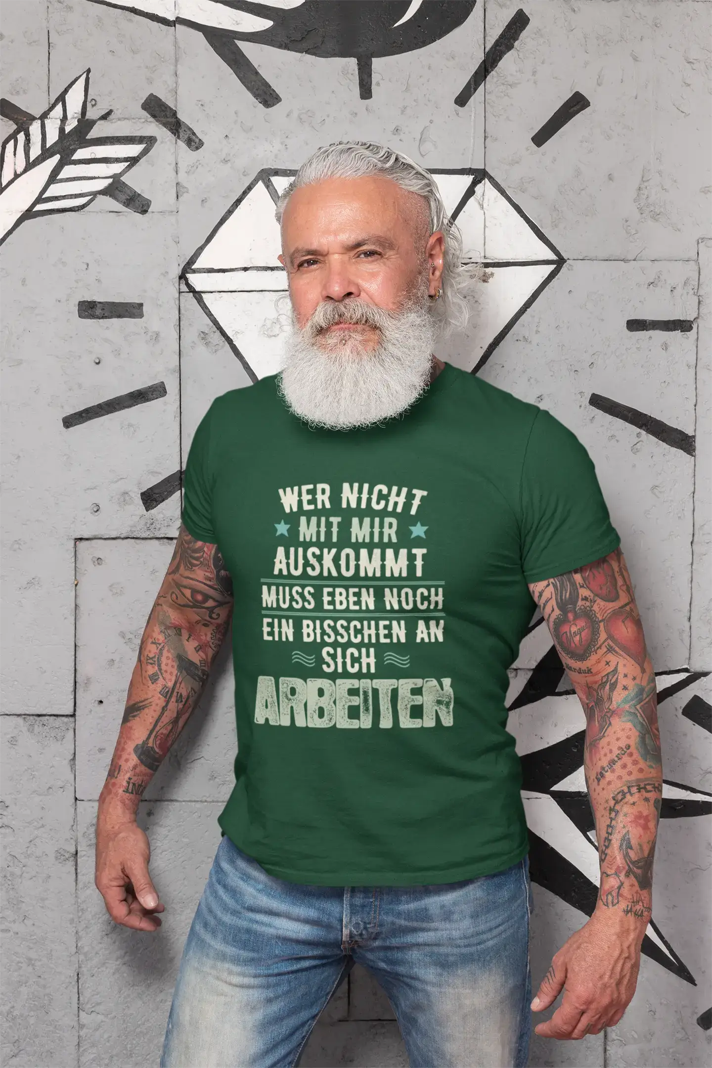 Men’s Graphic T-Shirt Wer Nicht mit Mir Auskommt Military Green Gift Idea