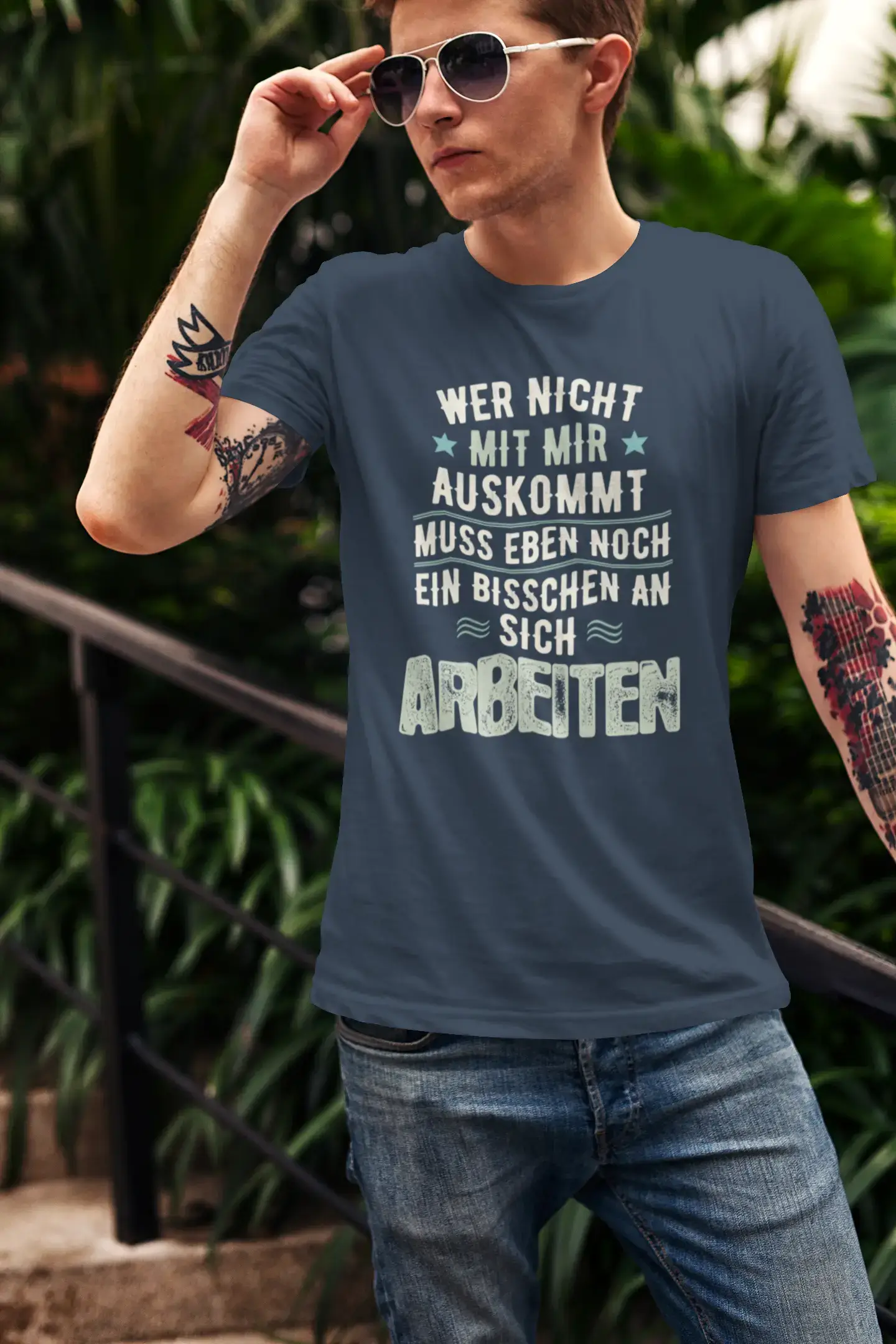 Men’s Graphic T-Shirt Wer Nicht mit Mir Auskommt Military Green Gift Idea