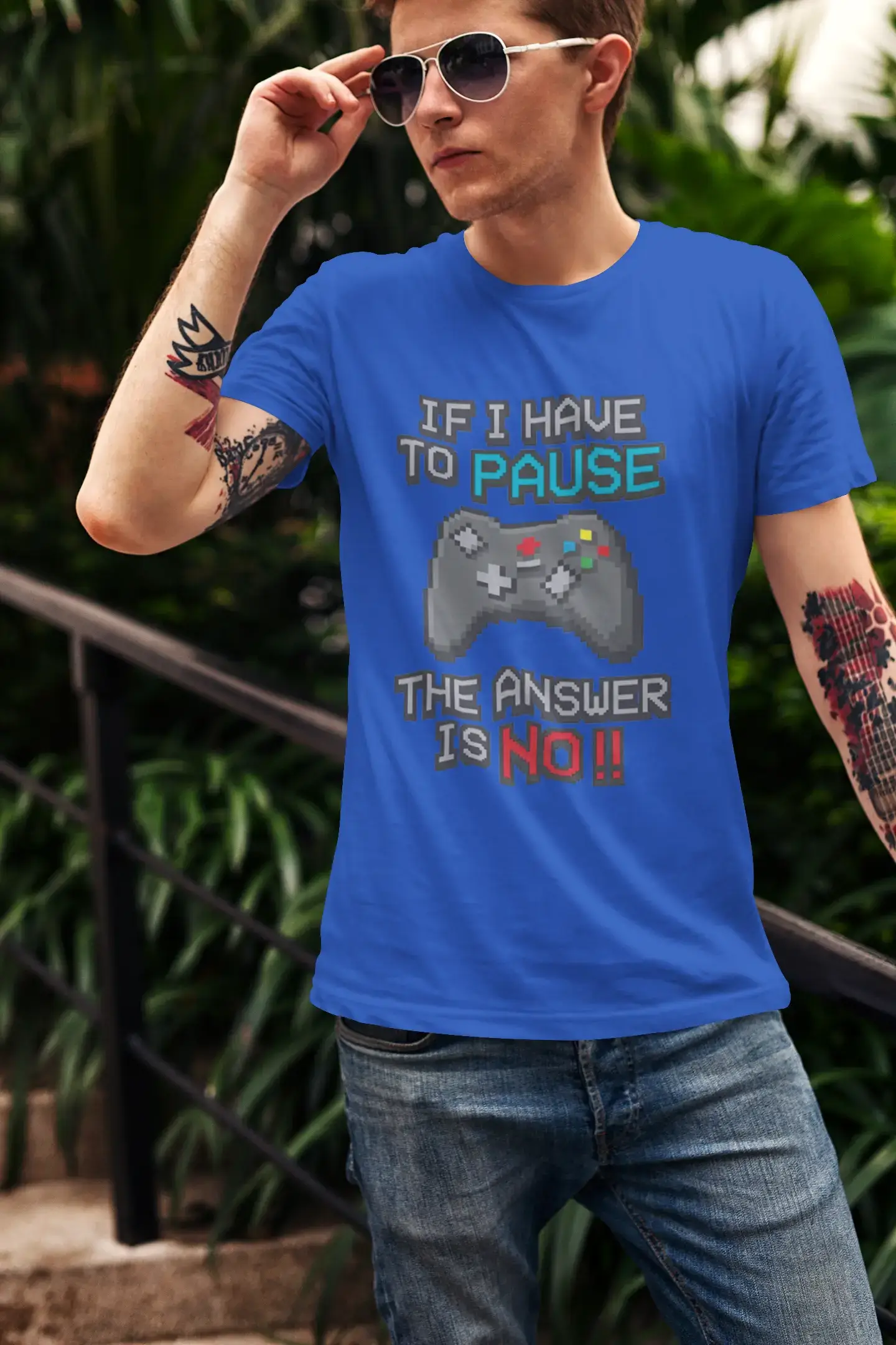 Men’s Graphic T-Shirt If I Have to Pause My Game The Answer is No Gaming T-Shirt Funny Gamer Birthday Gift Idea Military Green Gift Idea