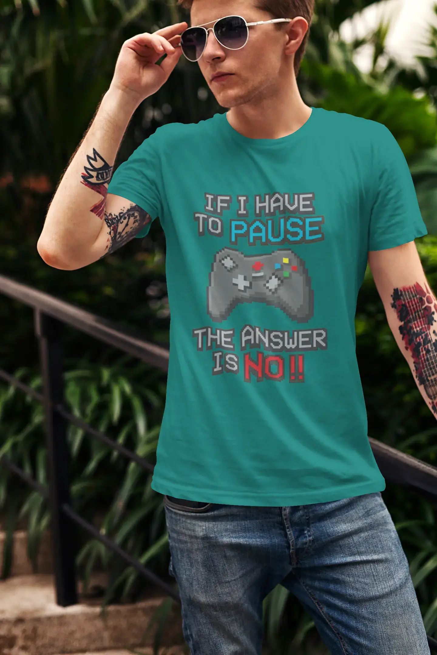 Men’s Graphic T-Shirt If I Have to Pause My Game The Answer is No Gaming T-Shirt Funny Gamer Birthday Gift Idea Military Green Gift Idea