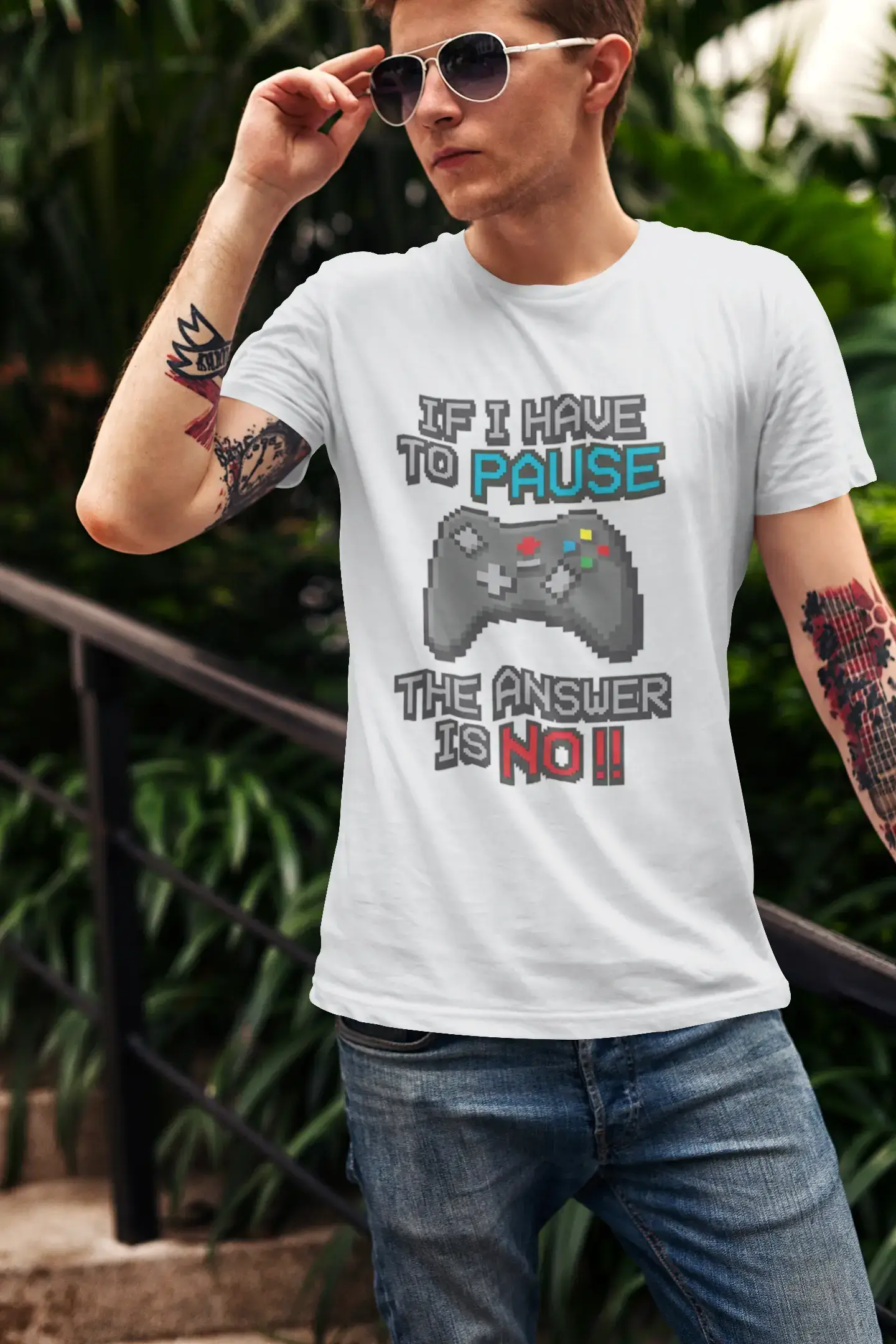 Men’s Graphic T-Shirt If I Have to Pause My Game The Answer is No Gaming T-Shirt Funny Gamer Birthday Gift Idea Military Green Gift Idea