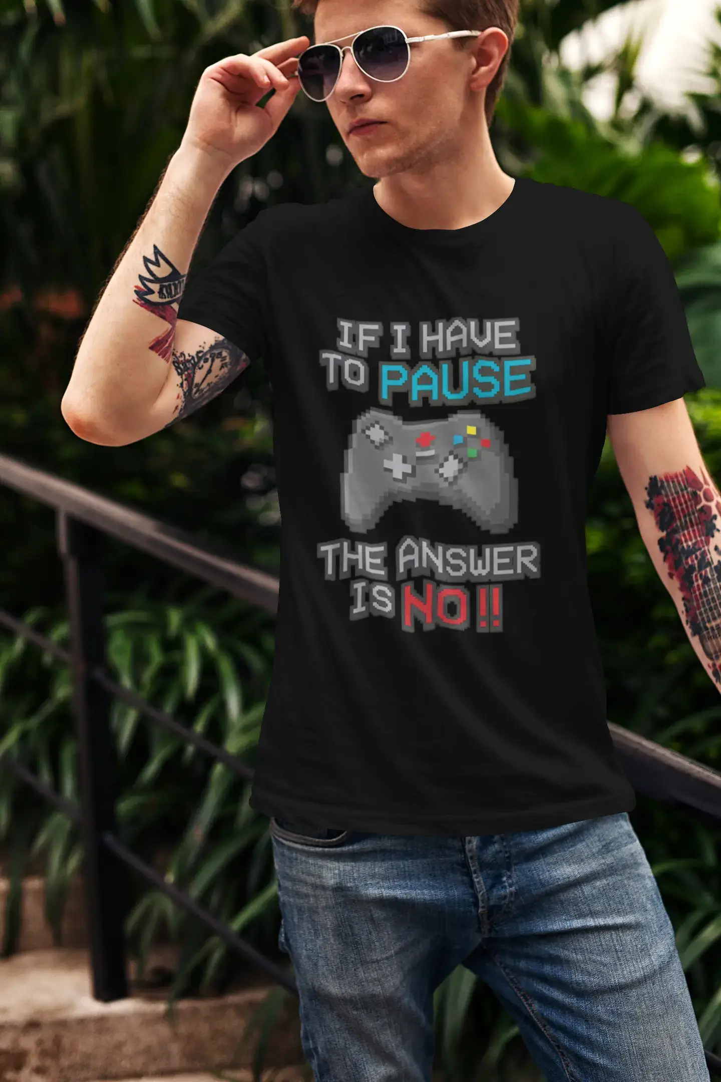 Men’s Graphic T-Shirt If I Have to Pause My Game The Answer is No Gaming T-Shirt Funny Gamer Birthday Gift Idea Military Green Gift Idea